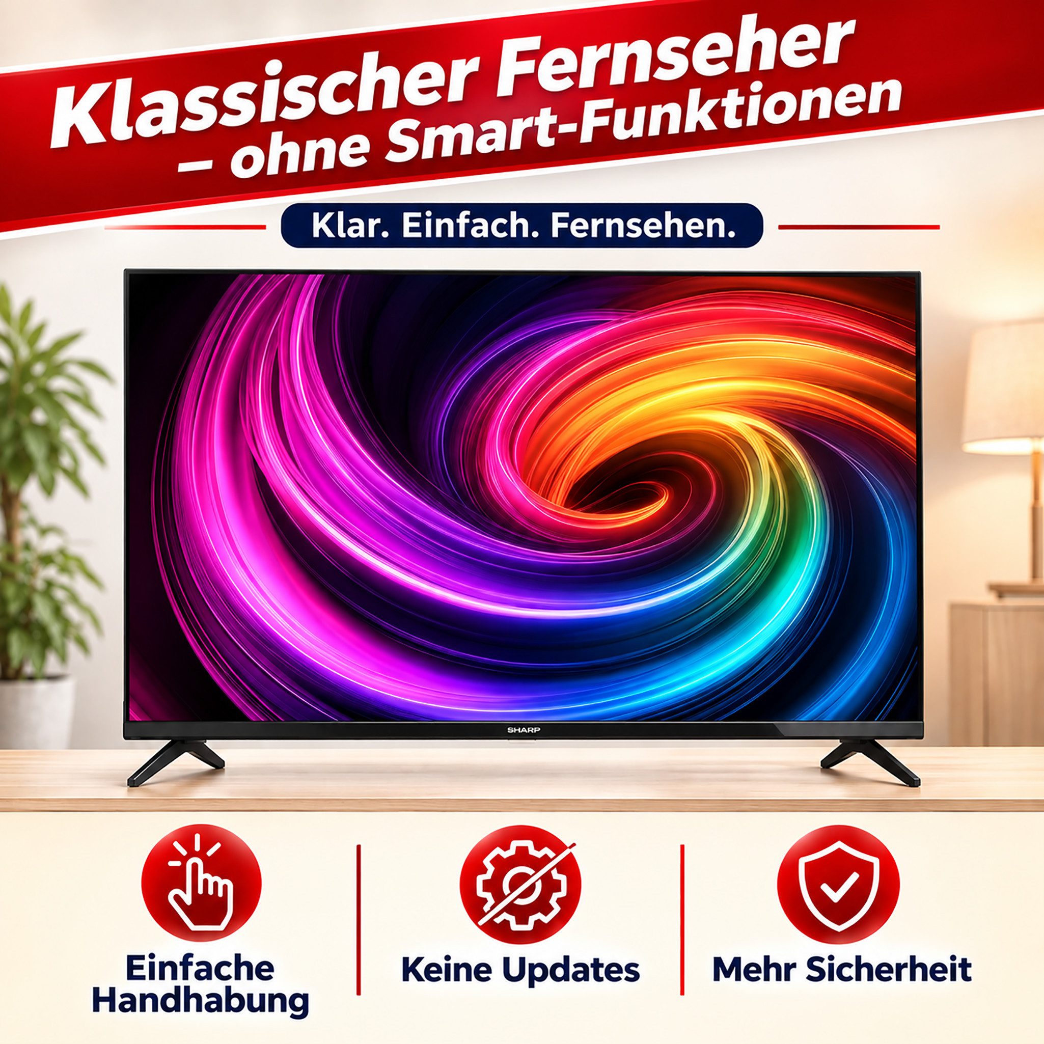 Sharp 32HA1705E LCD-LED Fernseher (80 cm/32 Zoll, HD-ready, HD-ready TV, Triple-Tuner, 3x HDMI / 2x USB)