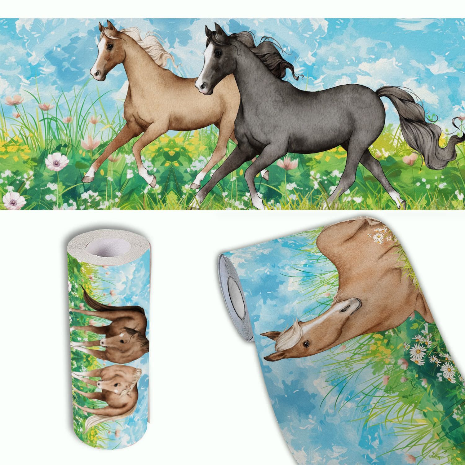 Sunnywall Bordüre Bordüre Pferde – liebevoll gestaltete Vliestapete (300 cm), Pferde, (1 St), hochwertige 200 g/m² Vliestapete