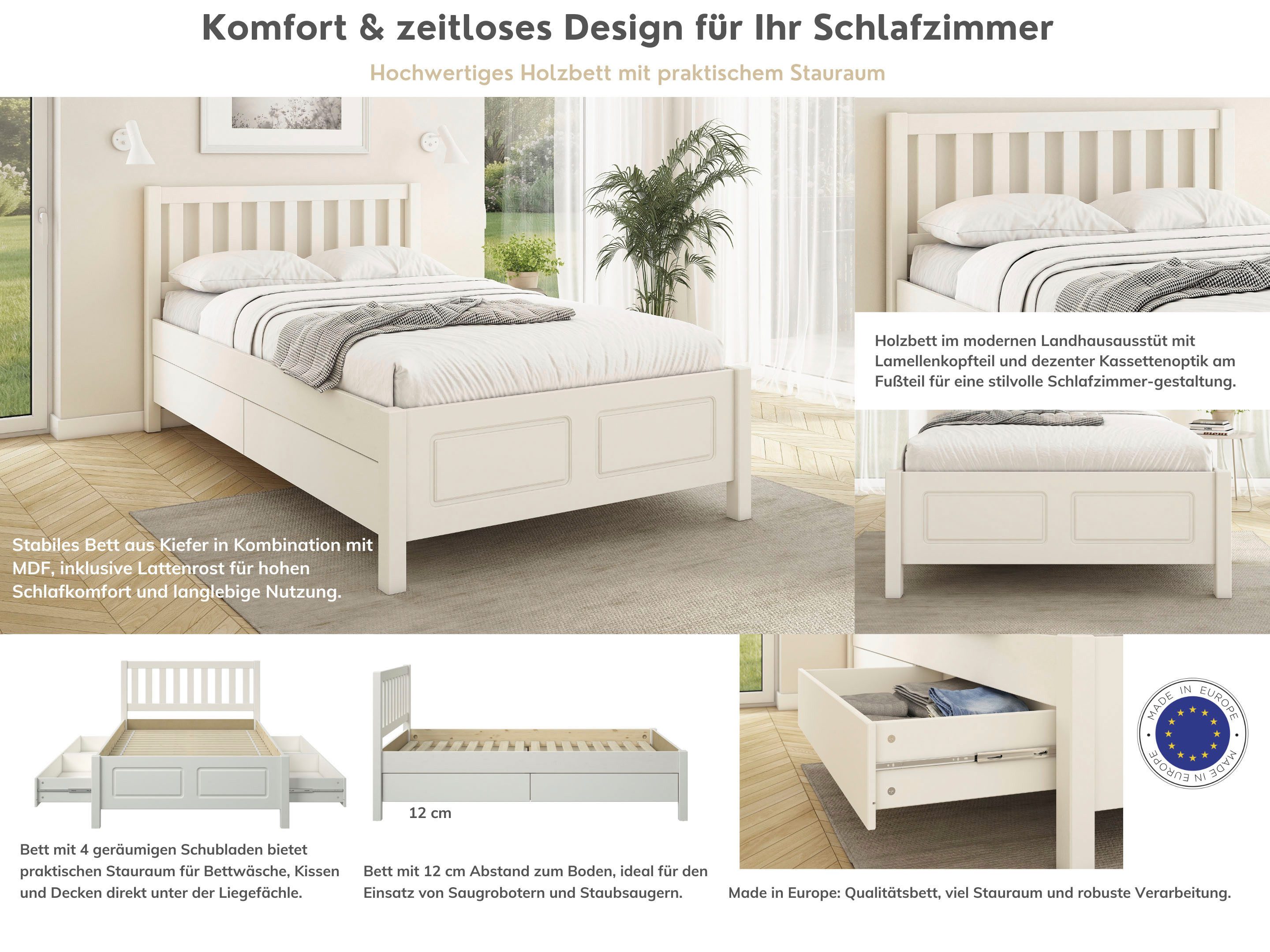 OTTO home Stauraumbett Synnra, maximaler Stauraum, 4 Schubladen, Made in EU, Landhausstil (Liegefläche 120x200 cm, inklusive Lattenrost), FSC® zertifiziert, Kas – Bild 3 von 5