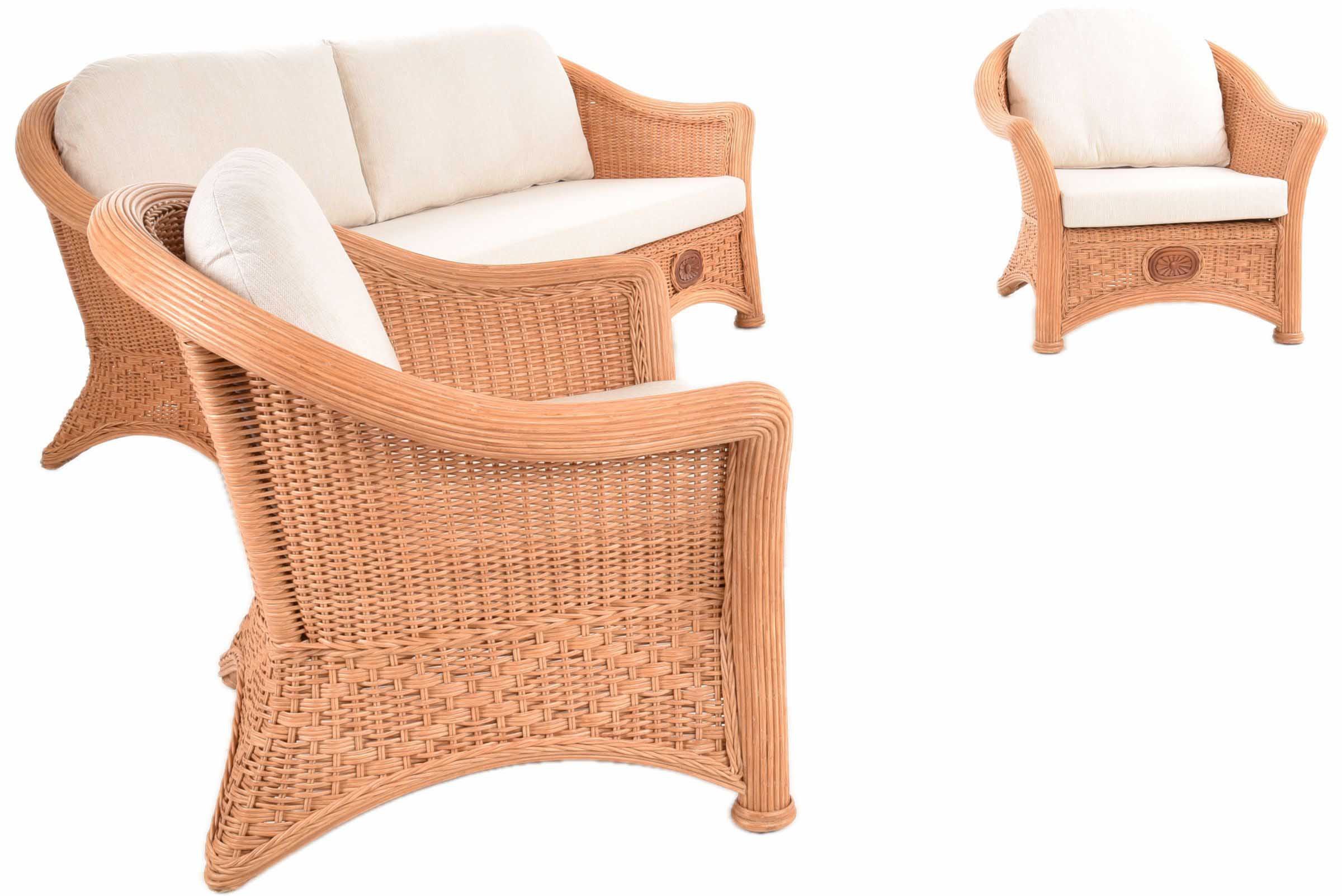 Krines Home Sitzgruppe Edle Rattangarnitur Lorde Wintergarten Garnitur Rattanset Rattanmöbel, (3-tlg., 2x Sessel, 1x Dreisitzersofa), Wohnzimmerset Wohnzimmer für 5 Personen