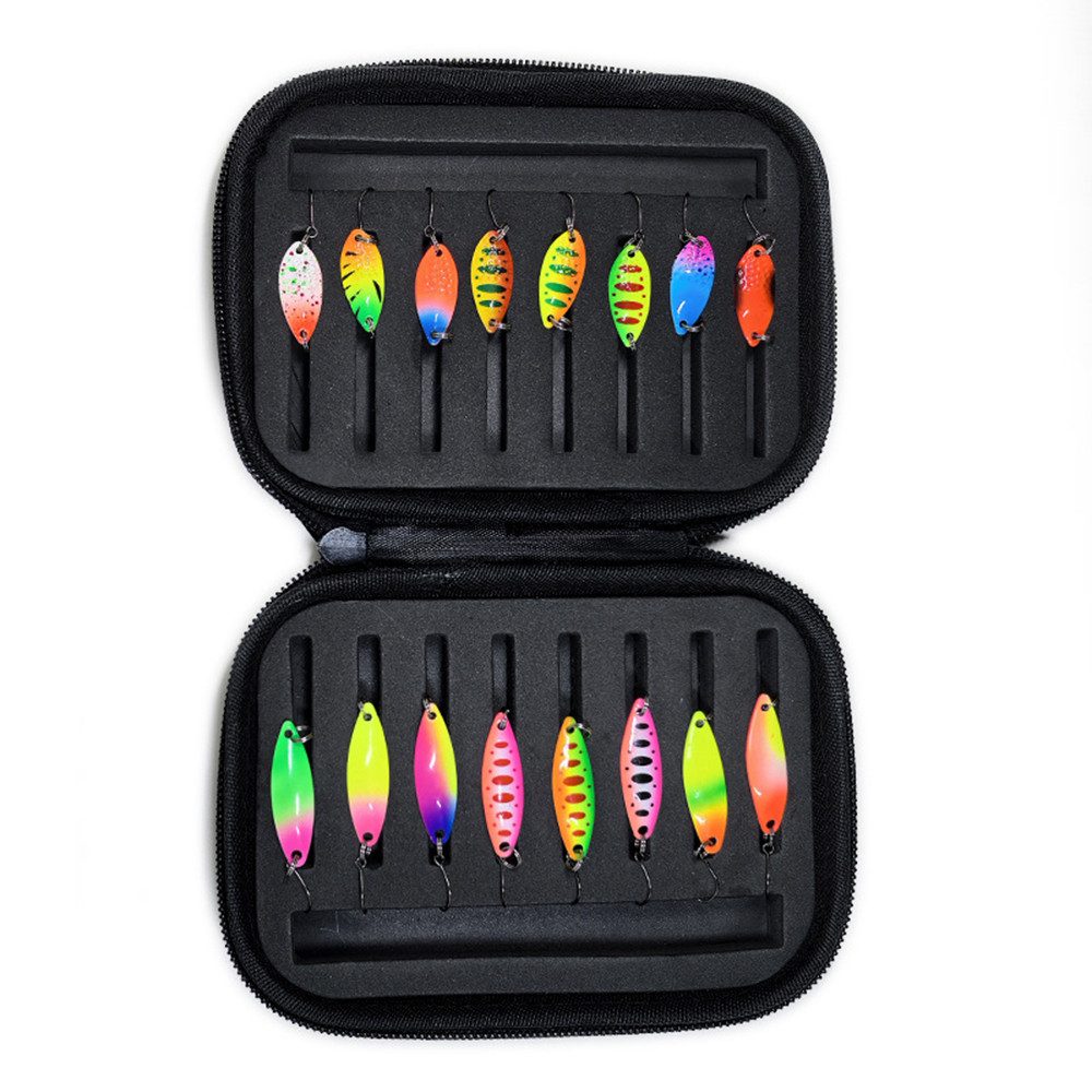 Agger Kunstköder 16 Stück Kunstköder Spinner Blinker Set Forellenköder Spoons Set, (Angelzubehör mit Aufbewahrungsbox), für Forelle Barsch Hecht Zander