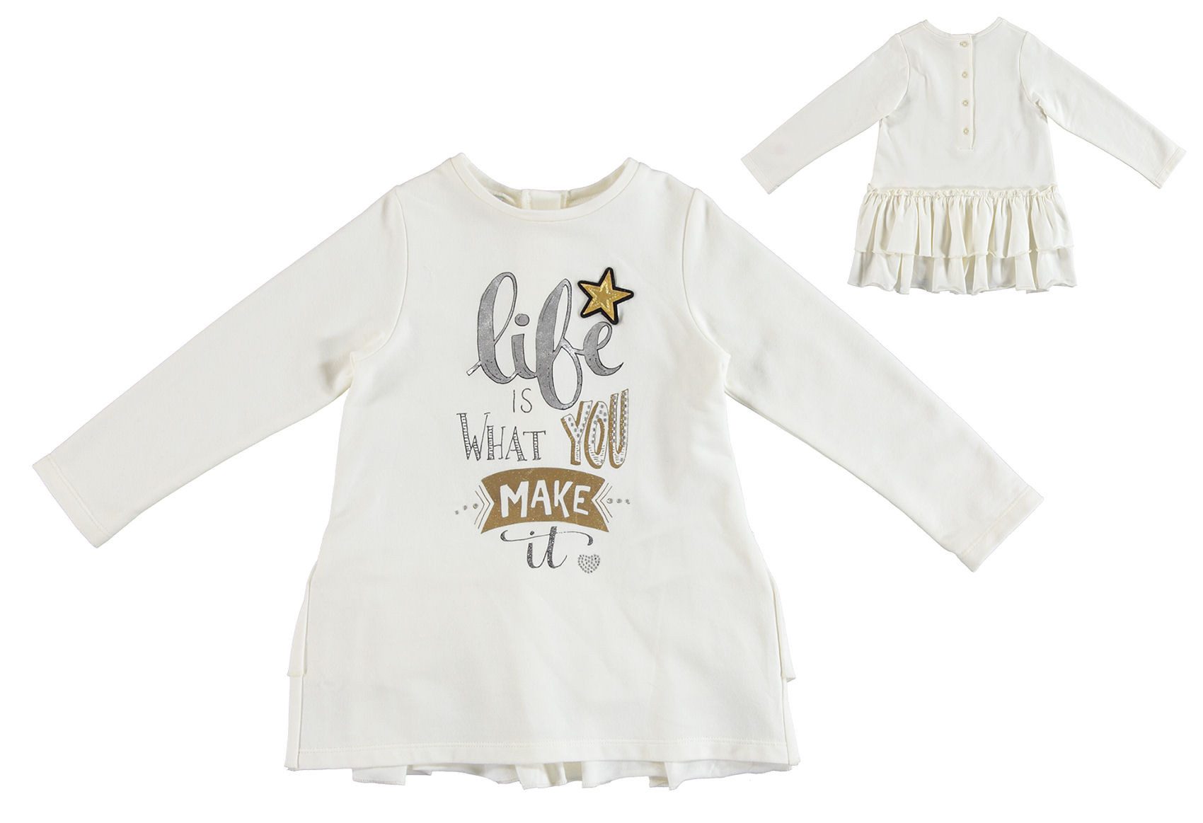 Sarabanda A-Linien-Kleid Sarabanda Mädchen Kleid Langarm Sweatkleid Rüschrockteil hinten beige (kein Set, 1-tlg)