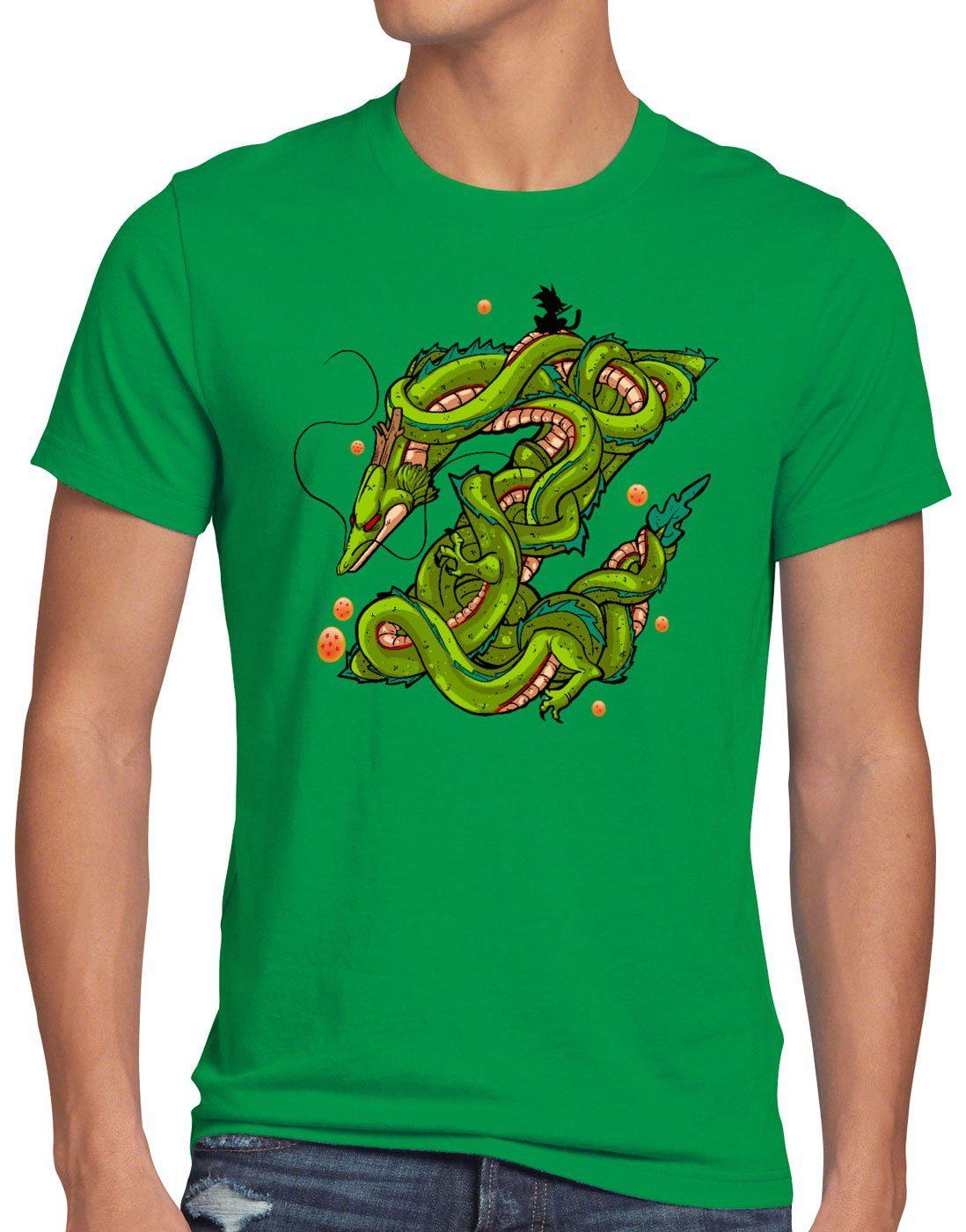 style3 Print-Shirt Herren T-Shirt Z shenlong shenron grün Drache dragon ball gokui