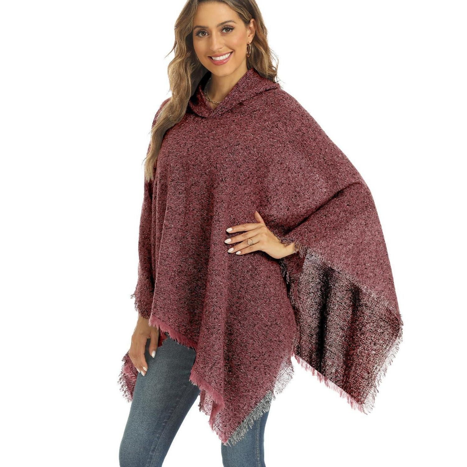 LuxusKollektion Poncho Poncho Damen Kapuze Fransen Rot