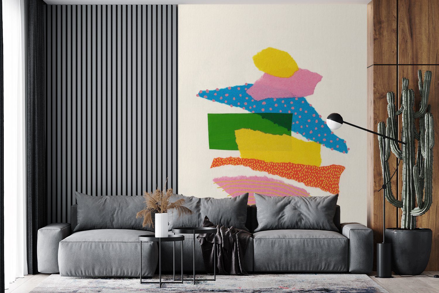 MuchoWow Fototapete Abstrakt - Kunst (4 Wandtapete Tapete Formen bedruckt, Regenbogen, Wohnzimmer, für Montagefertig - Matt, Vinyl St), 