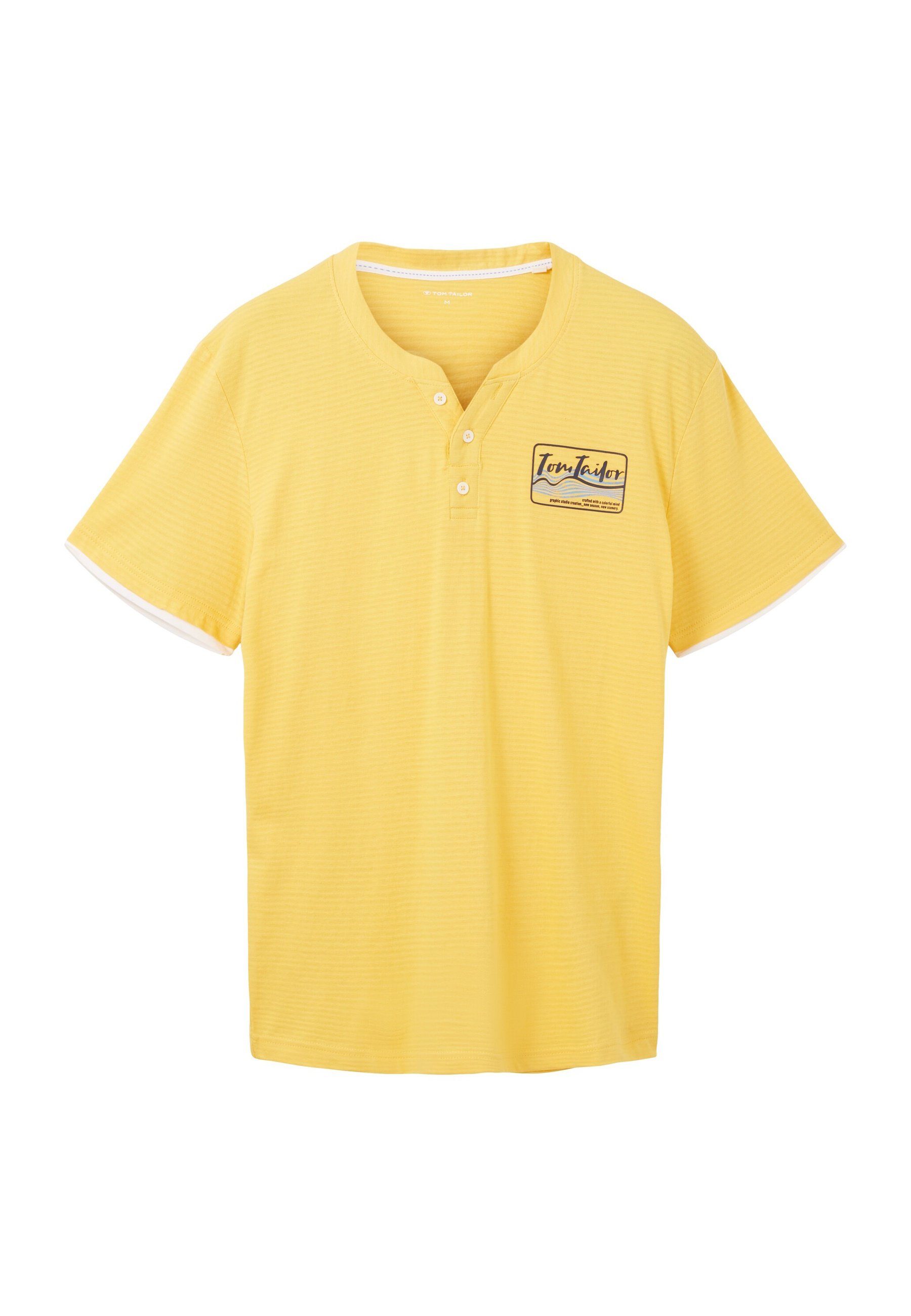 Henley TAILOR Kurzarmshirt TOM T-Shirt gestreift Henleyshirt gelb (1-tlg)