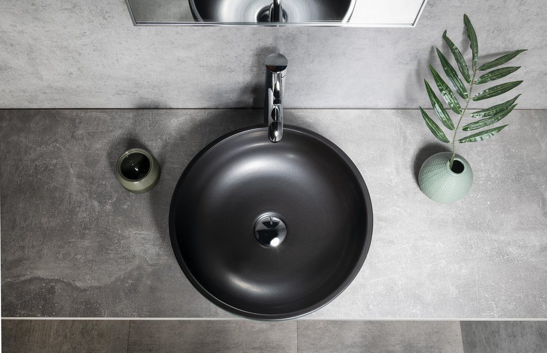 Sapho Waschtisch PRIORI Keramik-Waschbecken zum Aufsetzen, Durch. 41cm, Schwarz/Grün, Sapho-PI039