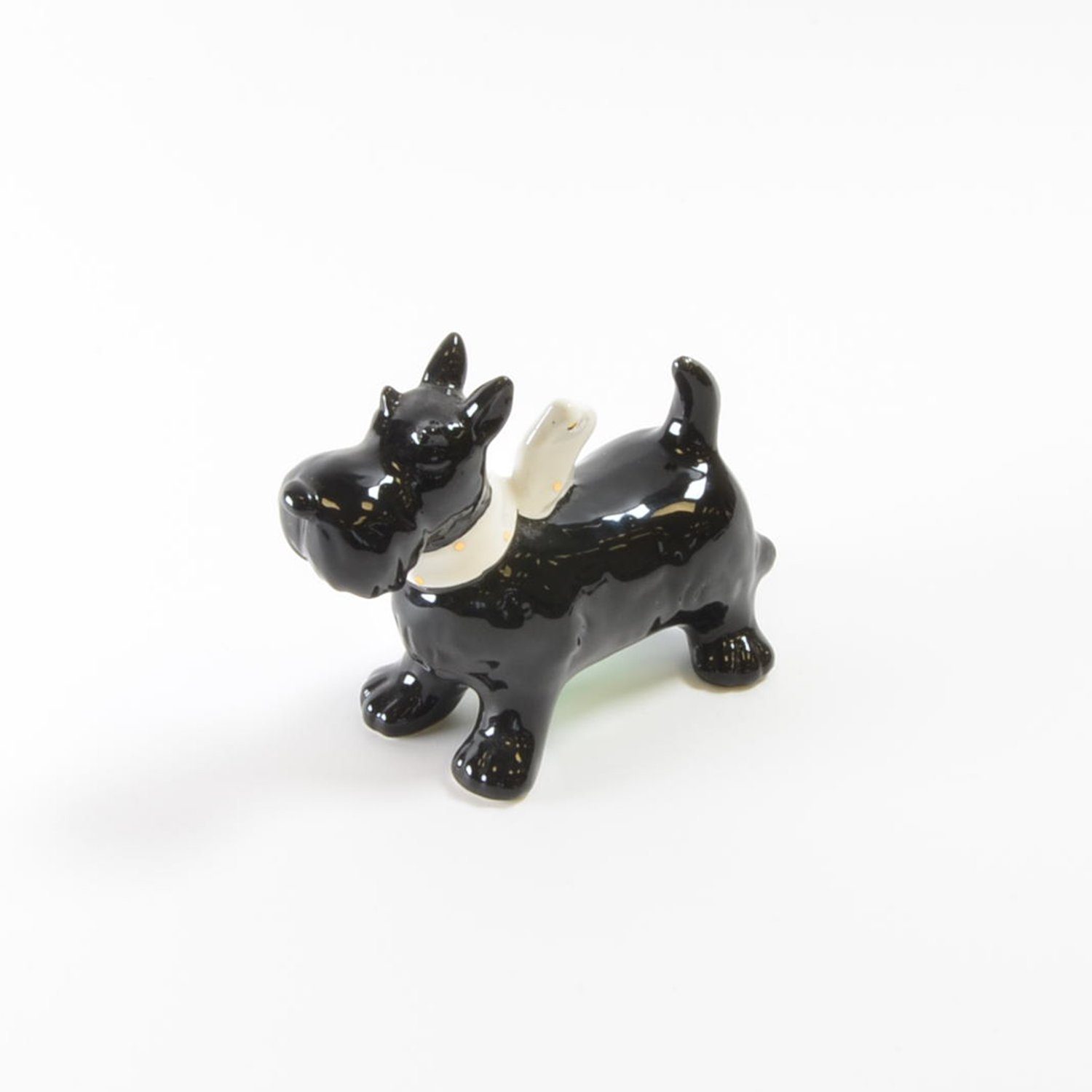 EXNER Dekofigur Hund Schnauzer schwarz mit weißen Halsband Keramik Dekofigur H 10.5 cm
