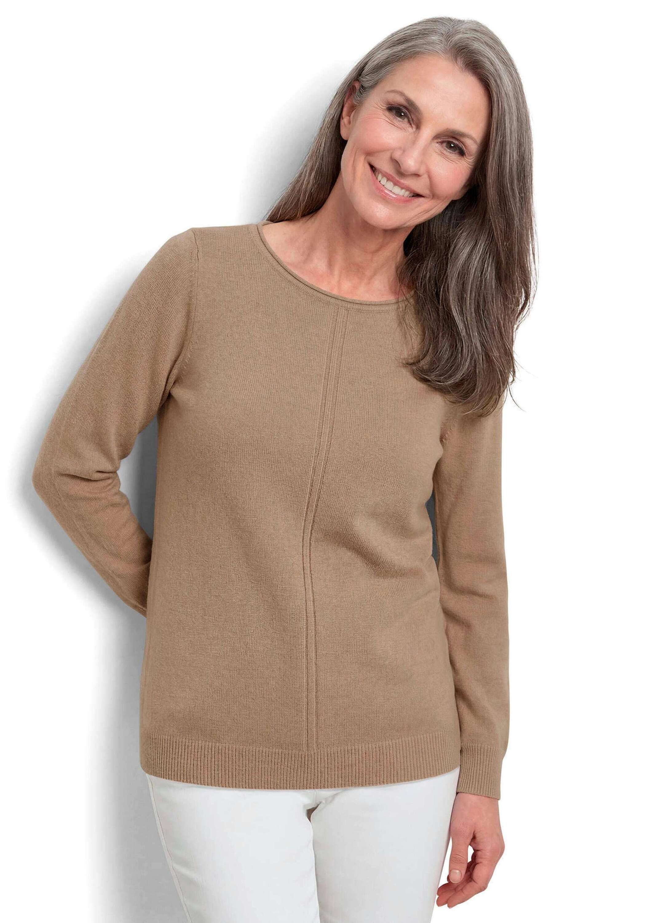 GOLDNER Strickpullover Merinopullover mit U-Boot-Ausschnitt Edler Feinstrick aus reiner Merinowolle mit Rollkante und Langarm
