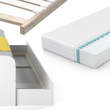 VitaliSpa® Kinderbett Jugendbett mit Gästeliege ENZO Weiß Matratze Lattenrost