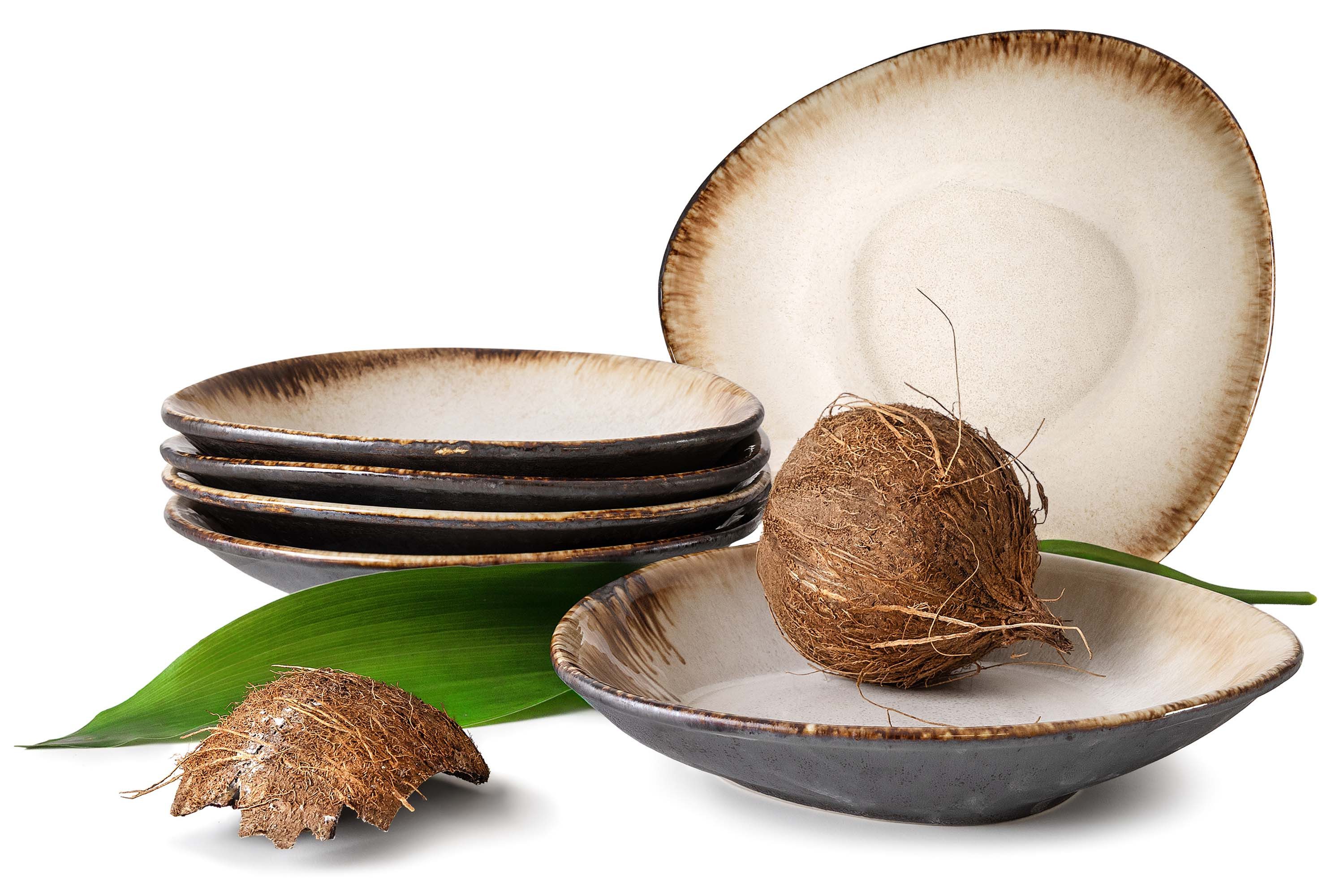 KONSIMO® Teller-Set PRIMA Tafelservice, 6x Suppenteller 500 ml, Premiumqualität aus EU (6-tlg), 6 Personen, Keramik, handgefertigt, luxuriöse Qualitätskeramik, braun/beige