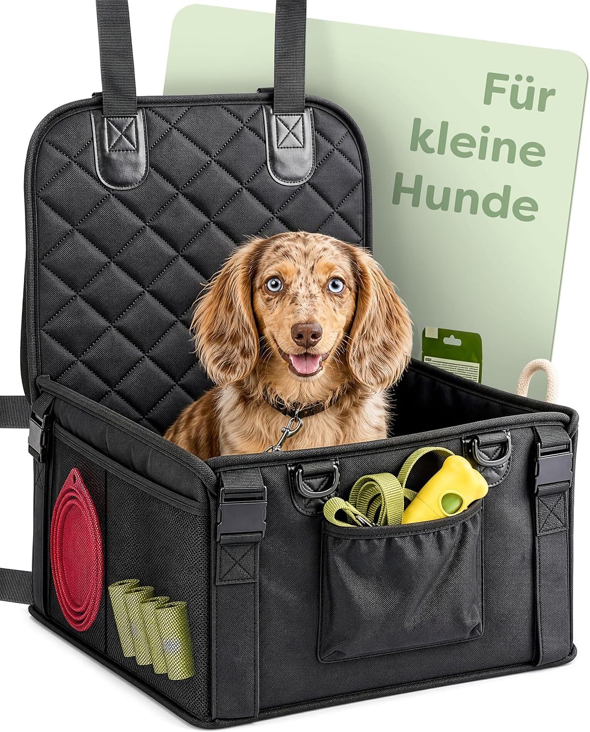 Knupis Hunde-Autositz Hundeautositz Oxford – wasserabweisend, 5 Taschen, Gurte & Leine