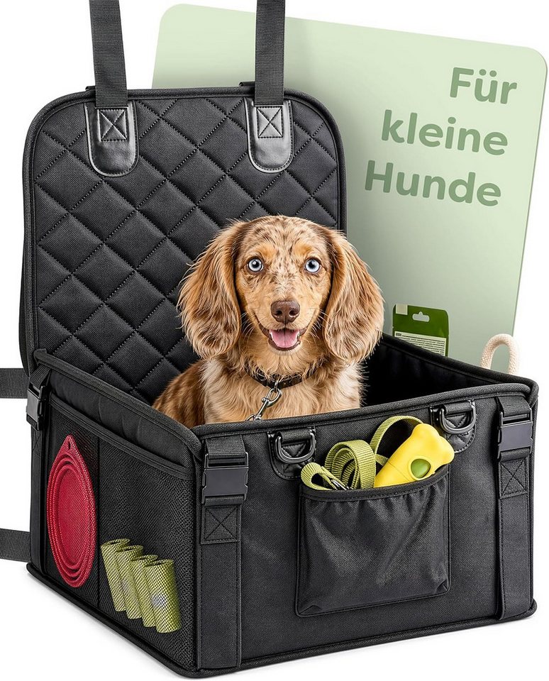 Knupis Hunde-Autositz Hundeautositz Oxford – wasserabweisend, 5 Taschen, Gurte & Leine, Wasserabweisend/kratzfest, 5 Taschen, 4 Gurte, Leine, verstärkte Wände
