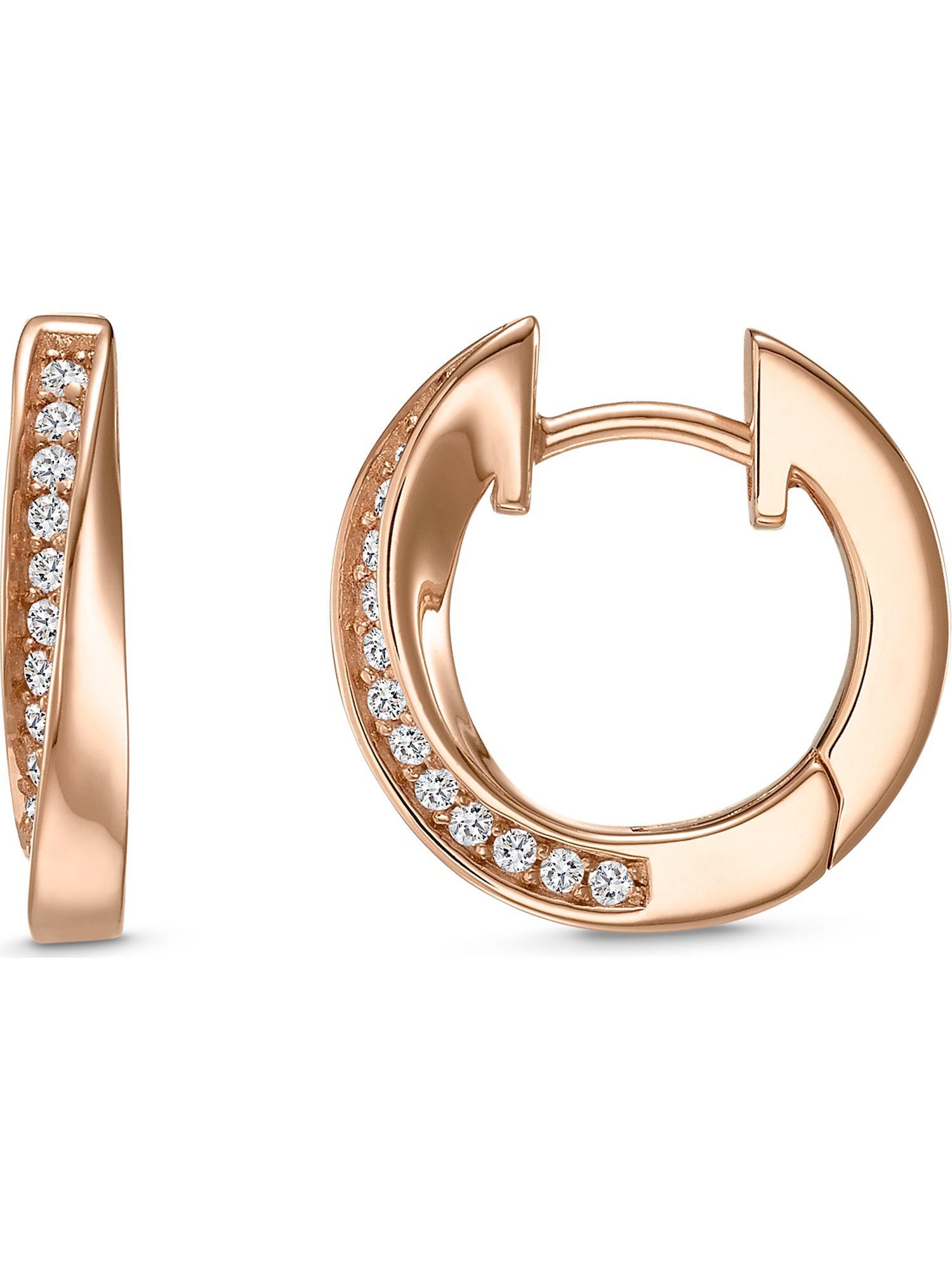 JETTE Paar Creolen JETTE Damen-Creolen 925er Silber 28 Zirkonia (Paar), TWISTED