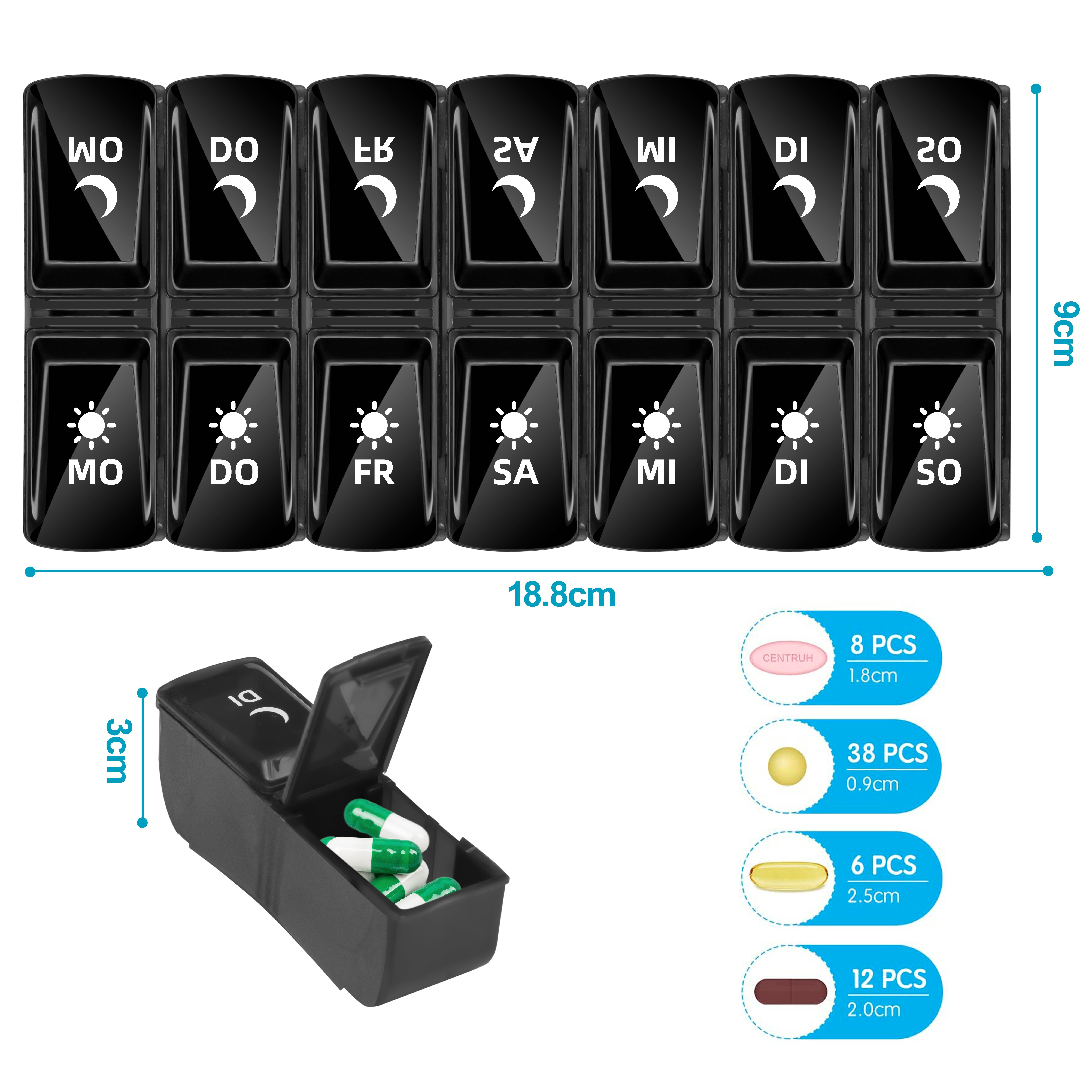 MORRENT Pillendose Pillendose 2 fächer 7 Tage pillenteiler Medikamentendosierer