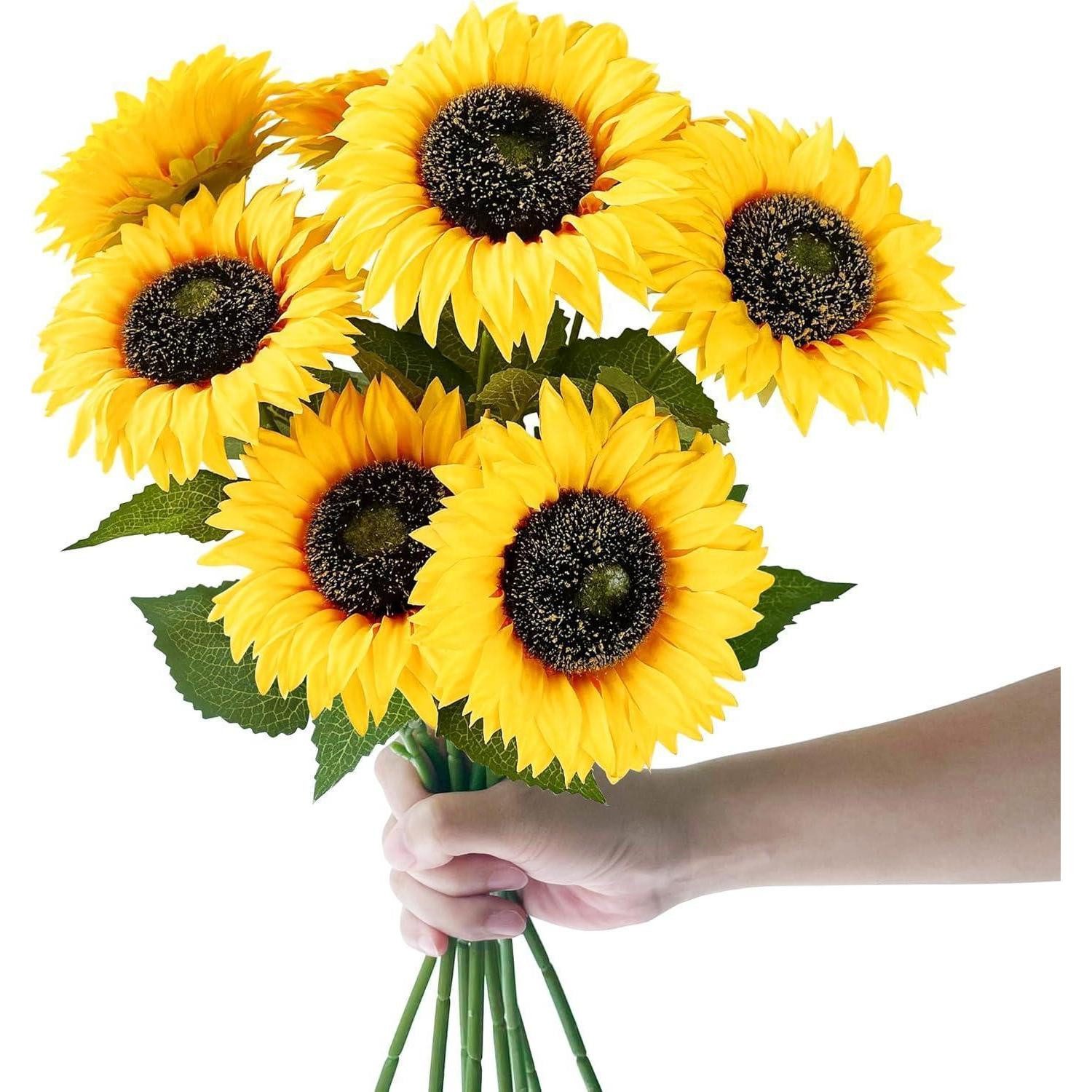 Kunstblumenstrauß Künstliche Sonnenblumen Deko 8er Set 40cm Gelb für Hochzeit Tischdeko