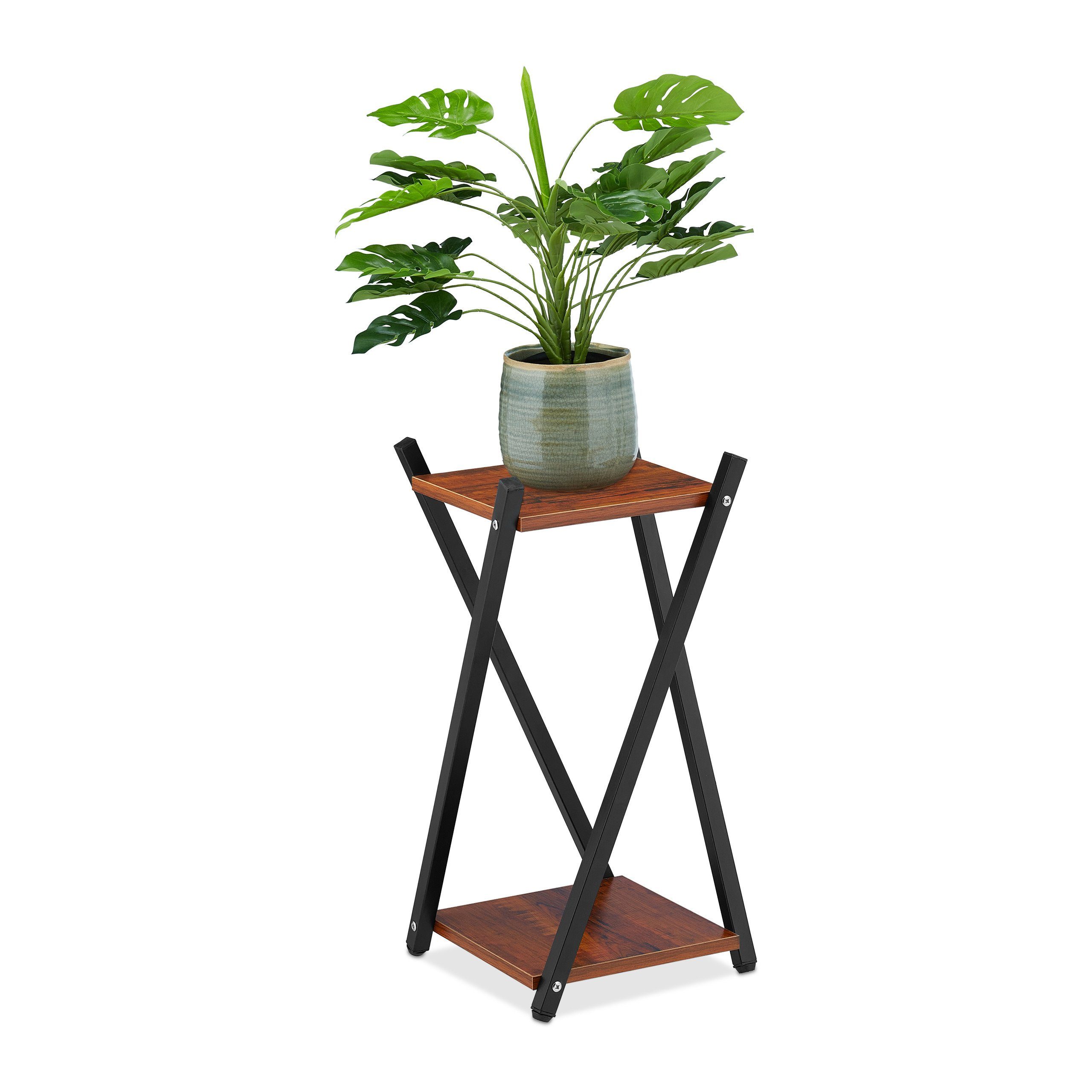 relaxdays Blumenhocker Blumenständer mit 2 Ebenen, dunkelbraun günstig online kaufen