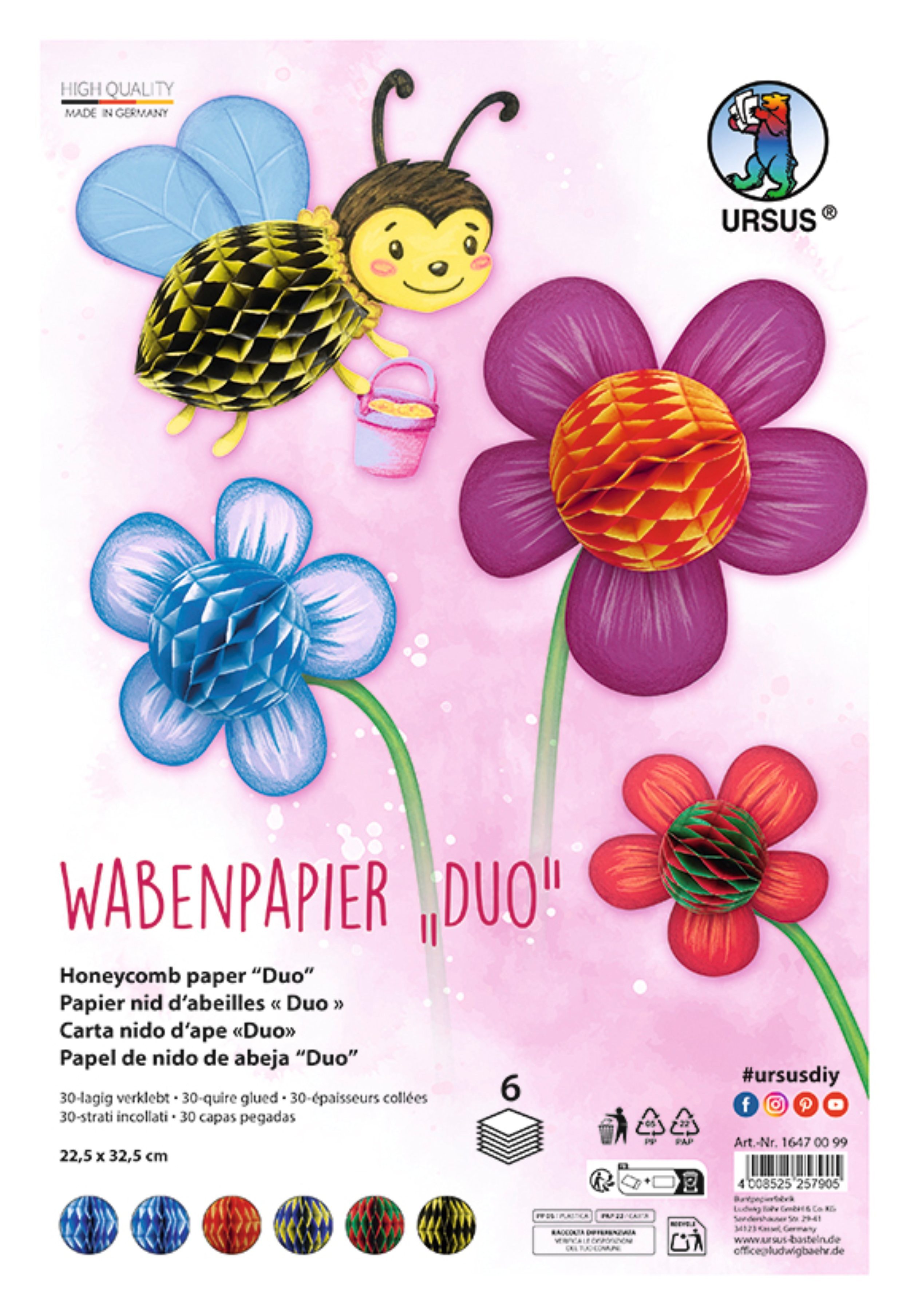Ursus - Ludwig Bähr Bastelnaturmaterial URSUS Wabenpapier "Duo" 22,5 x 32,5 cm, 6 Bl.