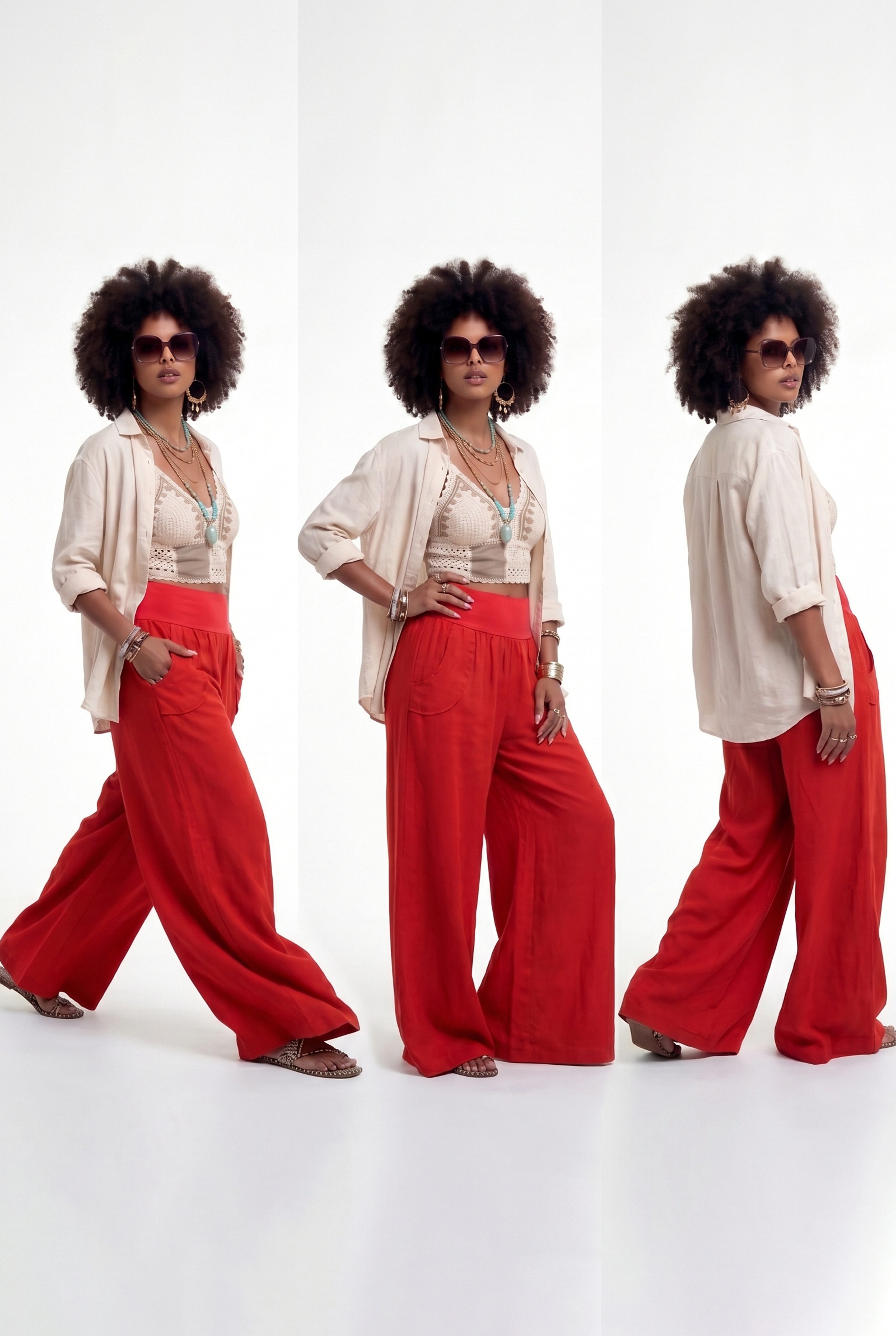 YC Fashion & Style Leinenhose Palazzo Hose weit – Sommerhose mit elastischem Bund und Taschen in Unifarbe