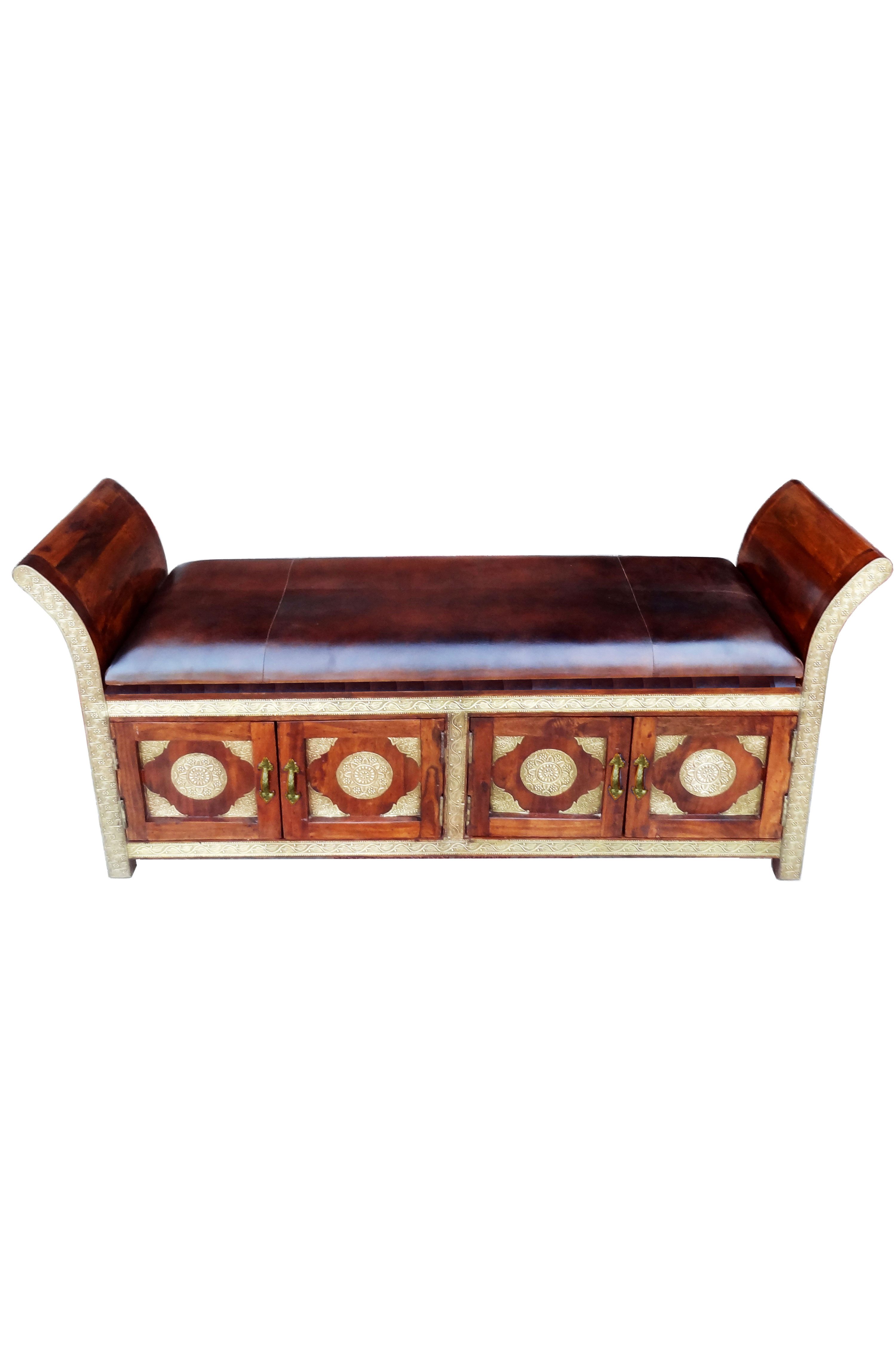 Marrakesch Orient & Mediterran Interior Sitzbank Orientalisches Sitzbank Massivholz Moha 1 (1-St), Handarbeit