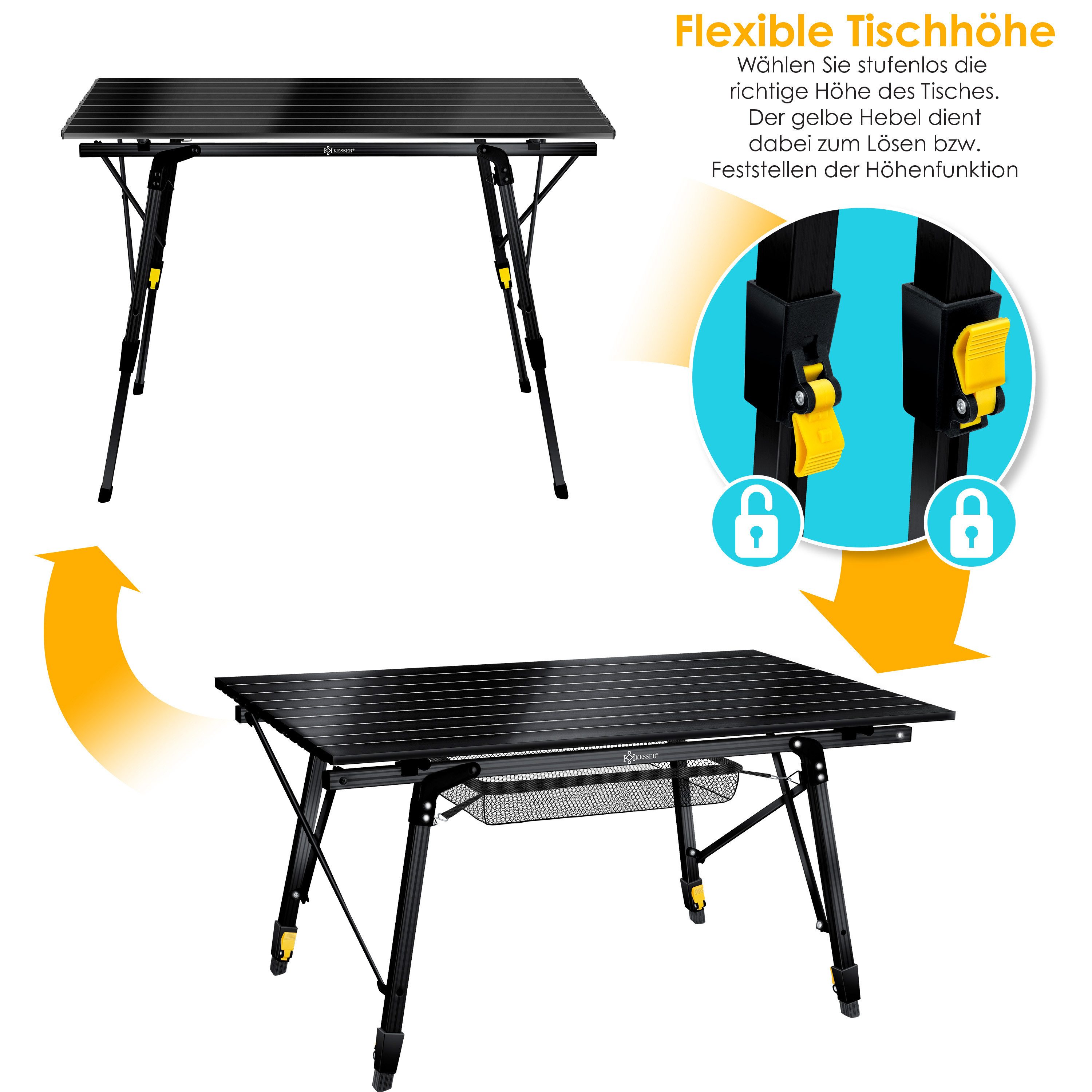 KESSER Campingtisch, Klapptisch faltbar & höhenverstellbar mit aufrollbarer Tisch-Platte