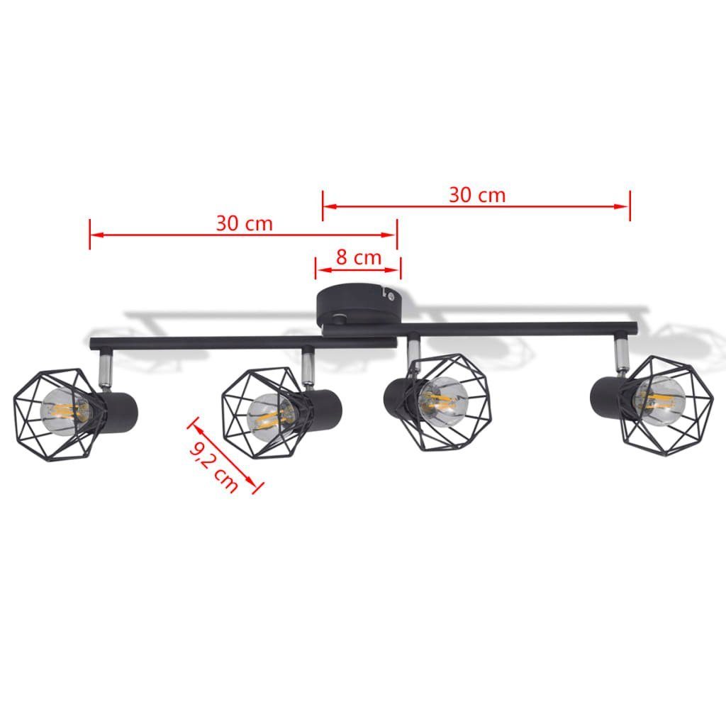 vidaXL Deckenleuchten Deckenstrahler 4 Schwarz Drahtschirm LED-Glühlampen Industrie-Stil mit