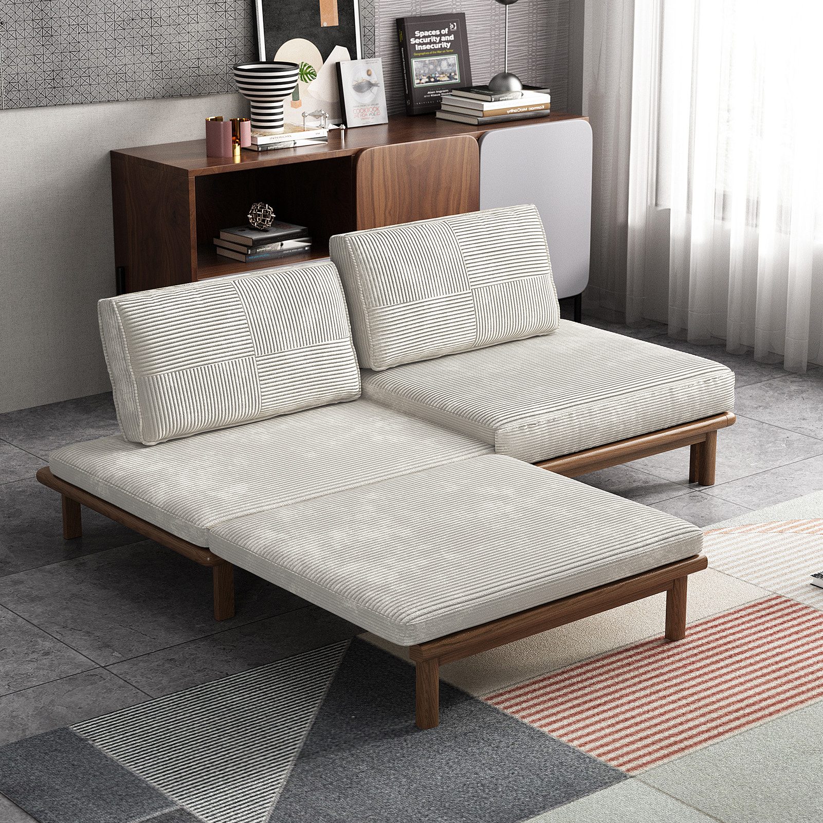 Graceabode Schlafsofa Ausziehcouch, Moderne Schlafcouch, moderner Futon, 200x90x75cm, 1 Teile, modulares Design-Sofa, Rahmen komplett aus Massivholz