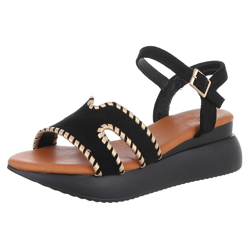 Ital-Design Bequeme Damen-Sandalen mit elegantem Design und Absatz Plateausandaletten (89542342) Keilabsatz/Wedge Keilsandaletten in Schwarz