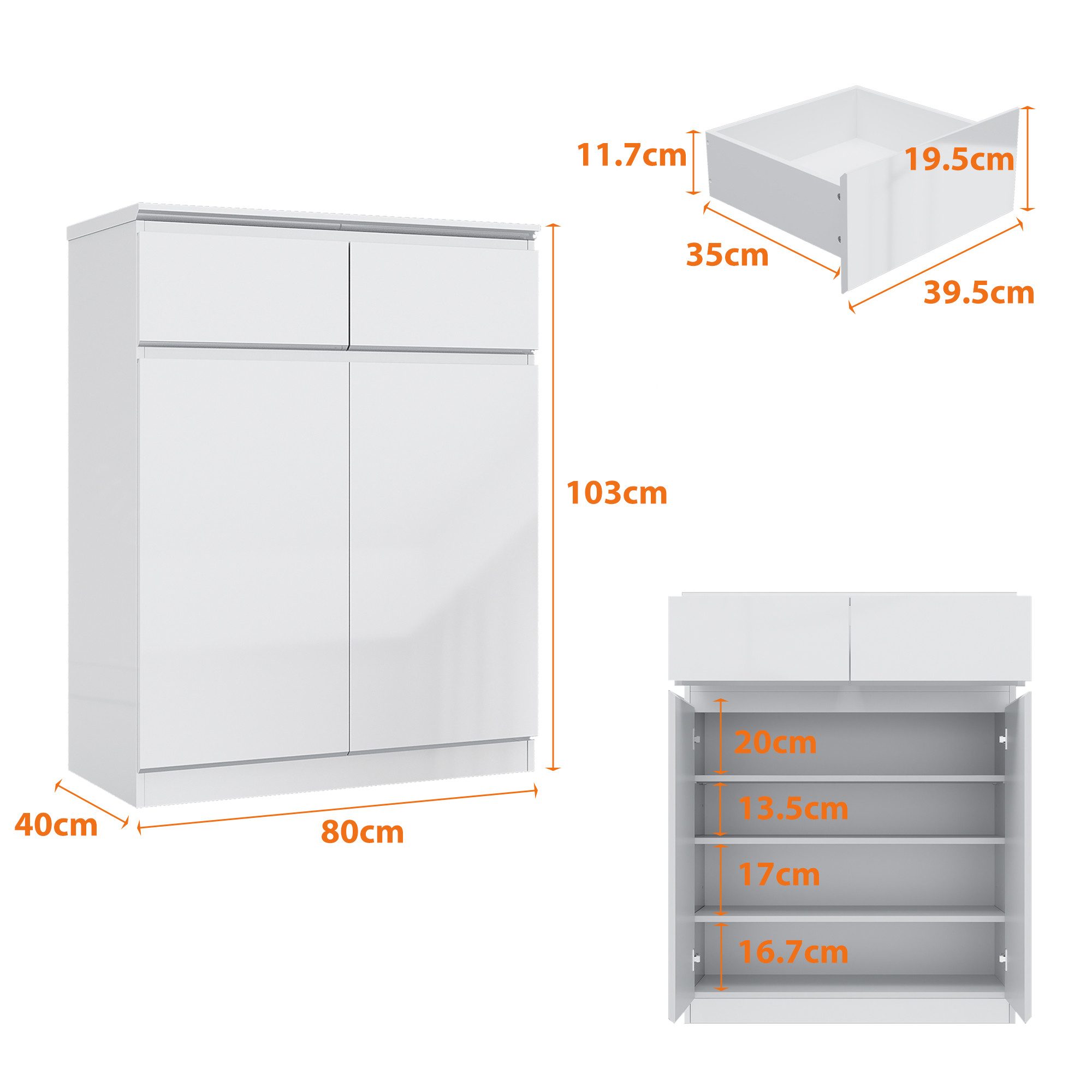 FUFU&GAGA Kommode Weiß PET Hochglanz Serie, 80-180 cm breit, Kommode Modern