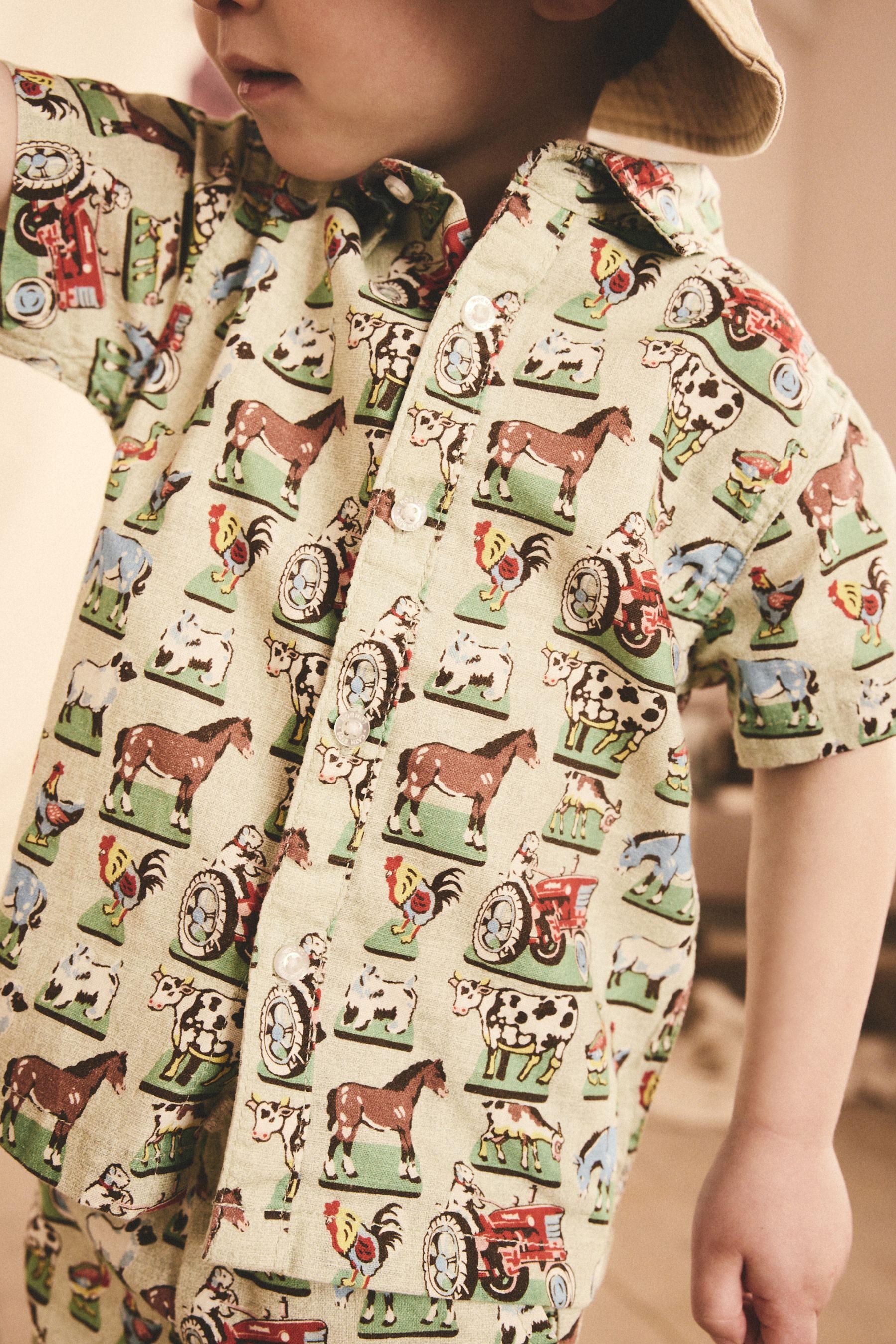 Next Shirt & Shorts Hemd und Shorts aus Leinengemisch im Set (2-tlg)