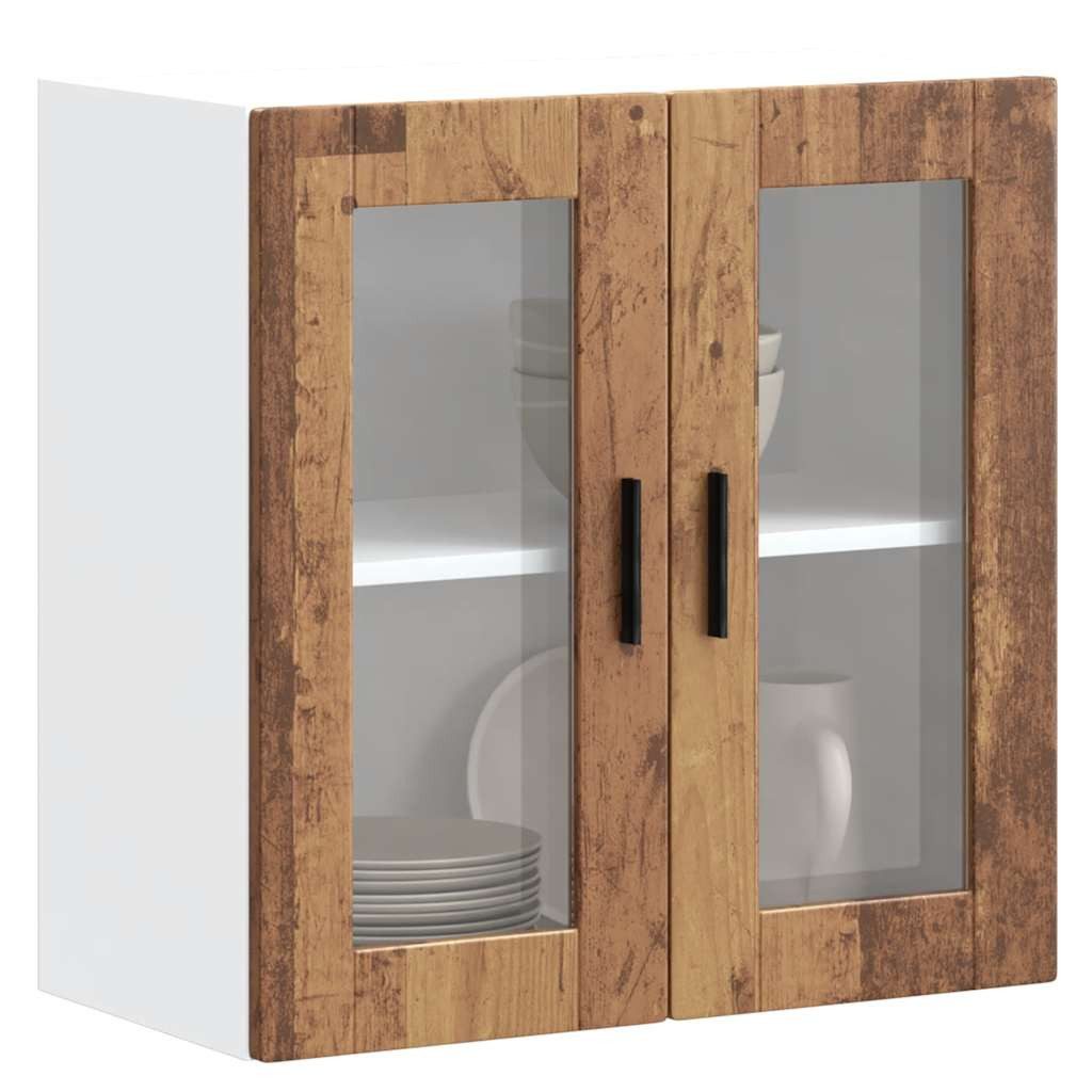 vidaXL Schrankmodule Küchen-Hängeschrank mit Glastür Porto Altholz-Optik