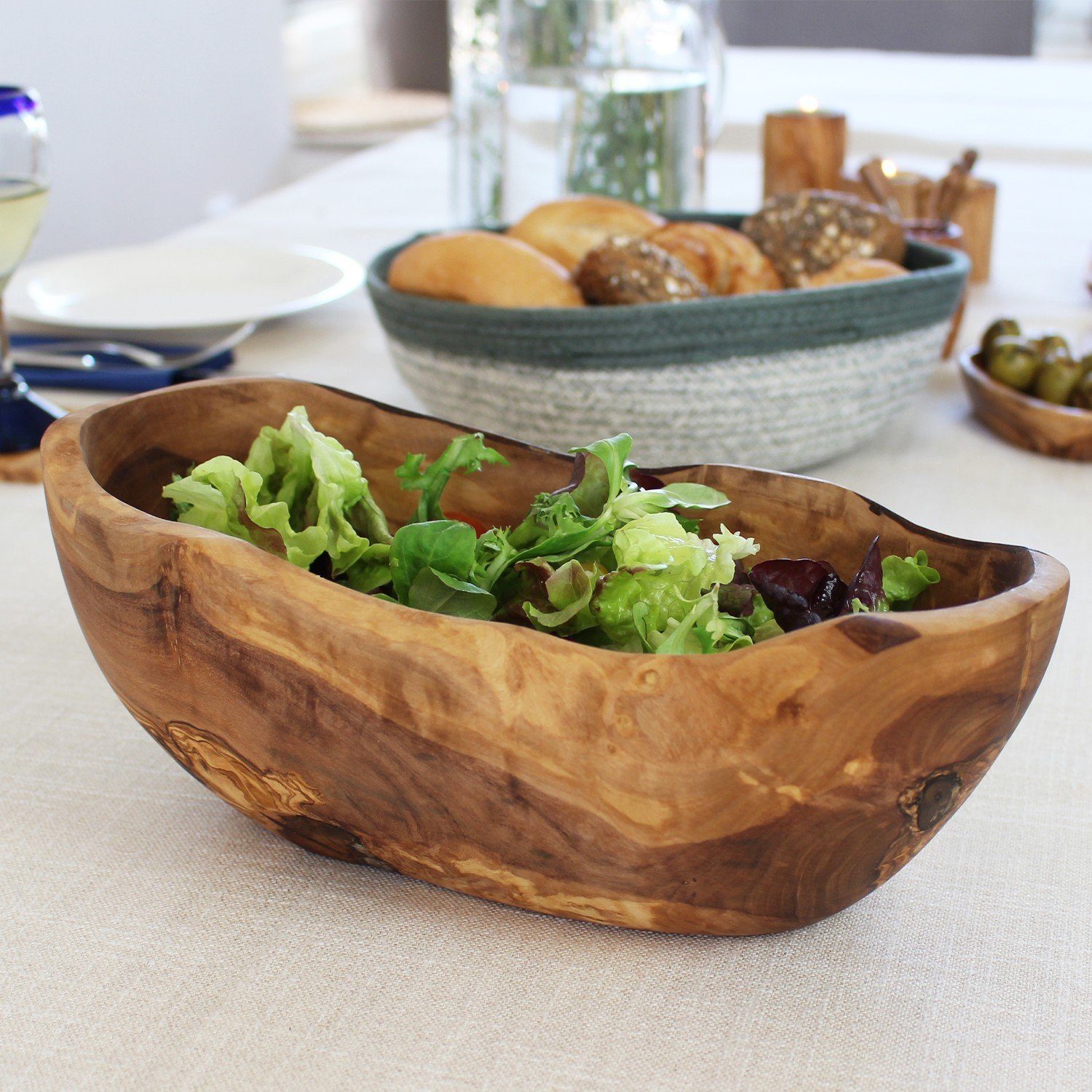Salatschale Servierplatte aus Olivenholz, oval mitienda
