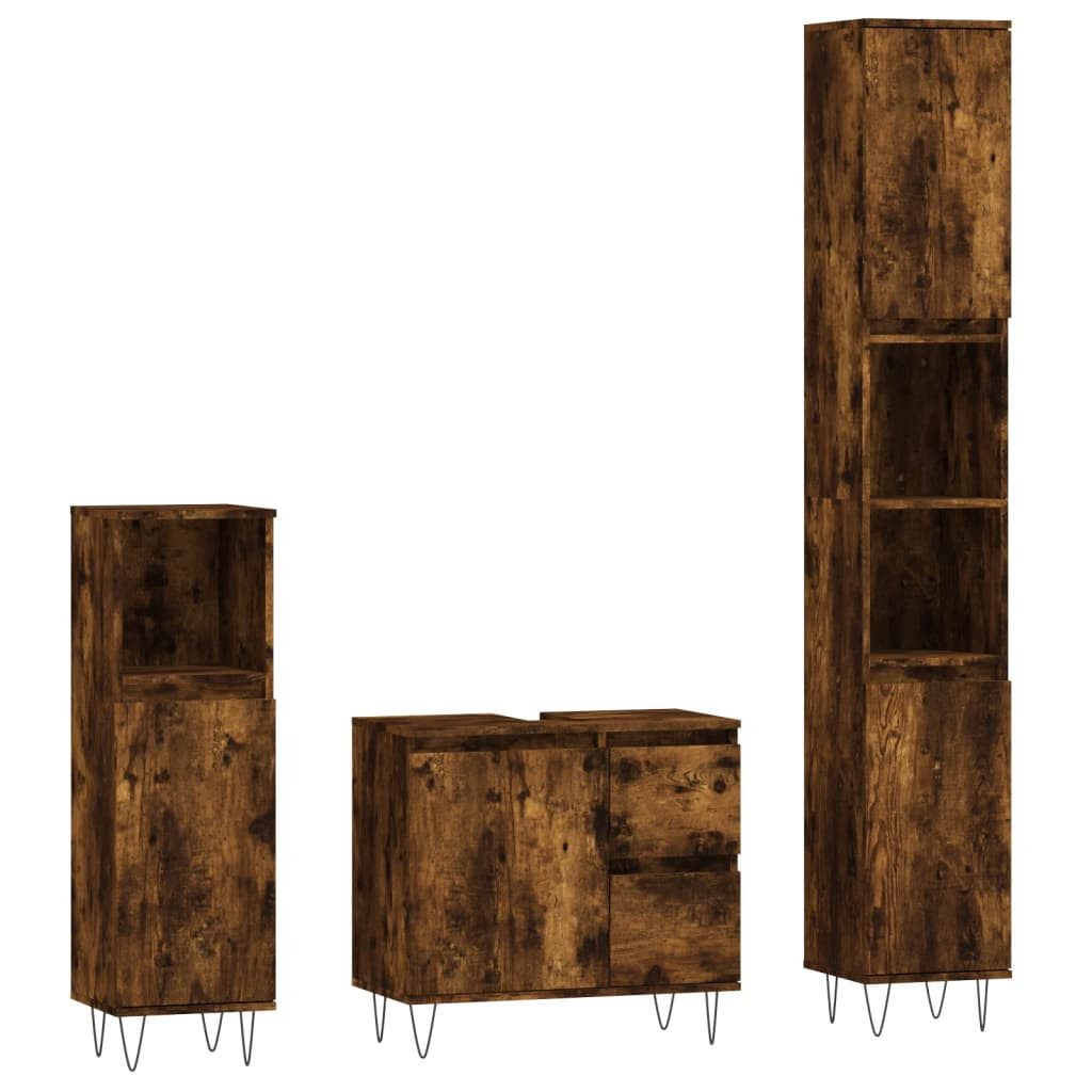 vidaXL Badezimmer-Set 3-tlg. Badmöbel-Set Räuchereiche Holzwerkstoff, günstig online kaufen