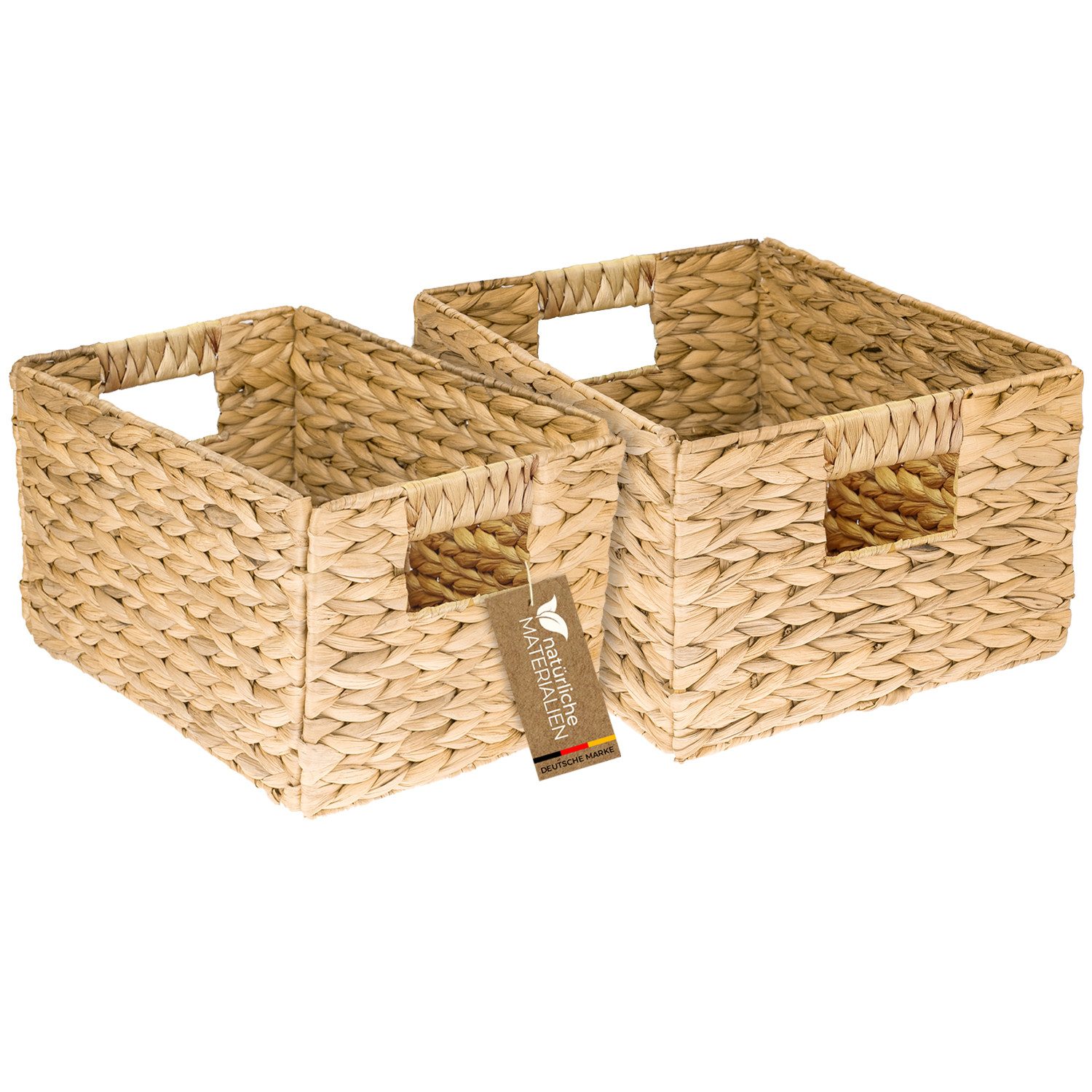 HMF Aufbewahrungskorb faltbarer Korb geflochten aus Wasserhyazinthe Seegras (2 St), handgefertigter Flechtkorb in zwei Größen