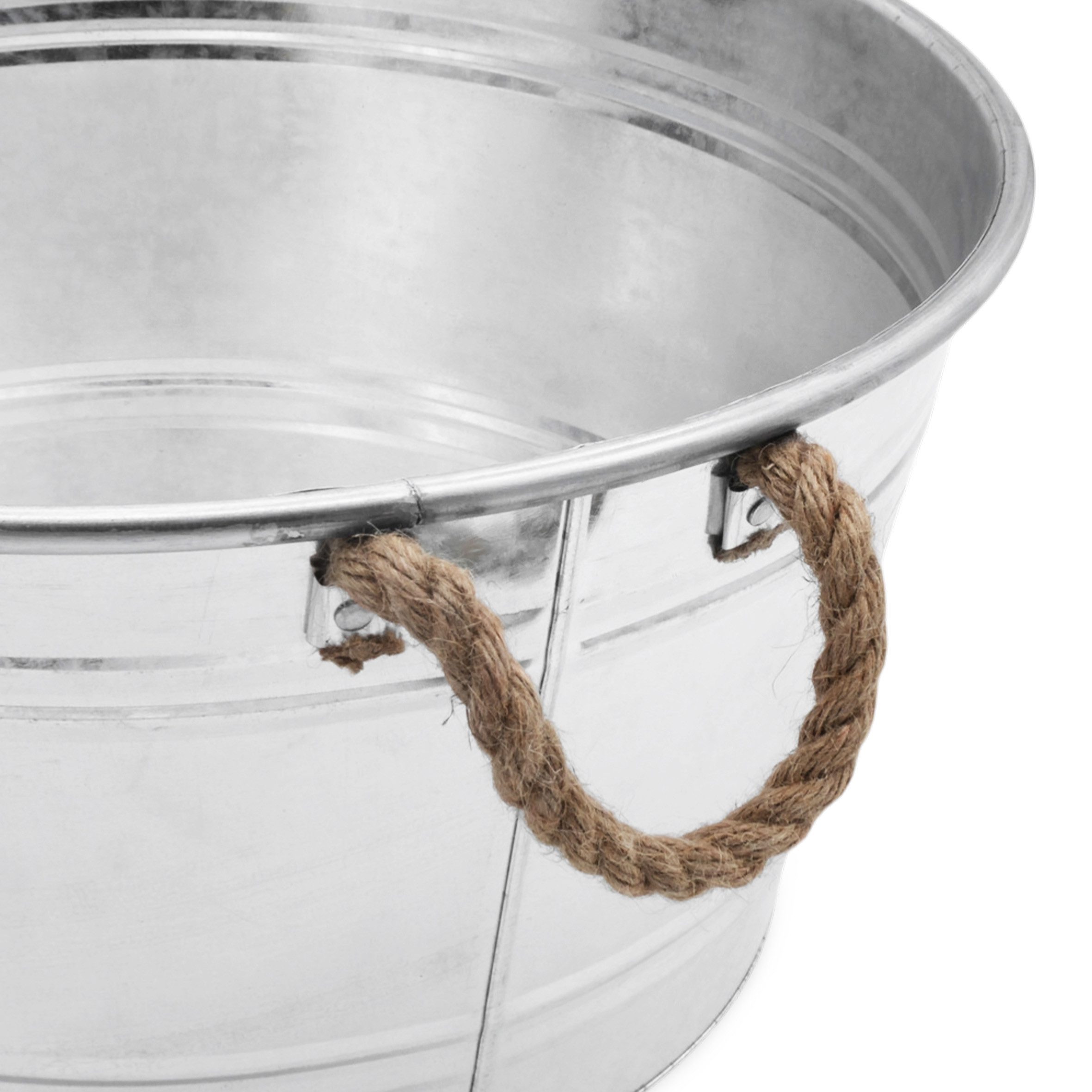 Spetebo Pflanzschale Zinkwanne mit Griffen aus Jutekordel (25 L, 1 St., rund), Metall Blumenschale silber verzinkt, 45 x 22 cm