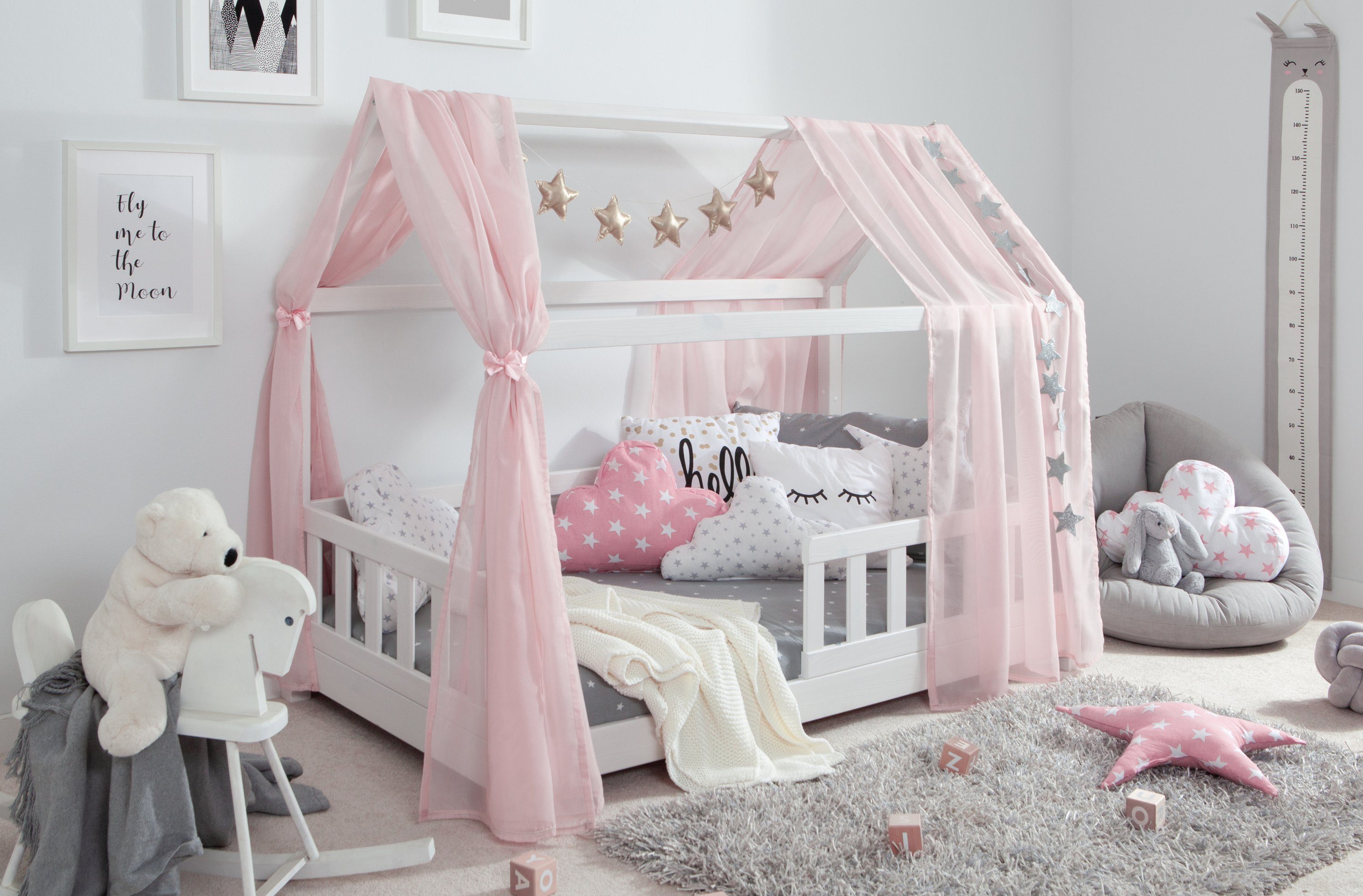 Ticaa Betthimmel Tüll-Set für Hausbett "Kay" rosa
