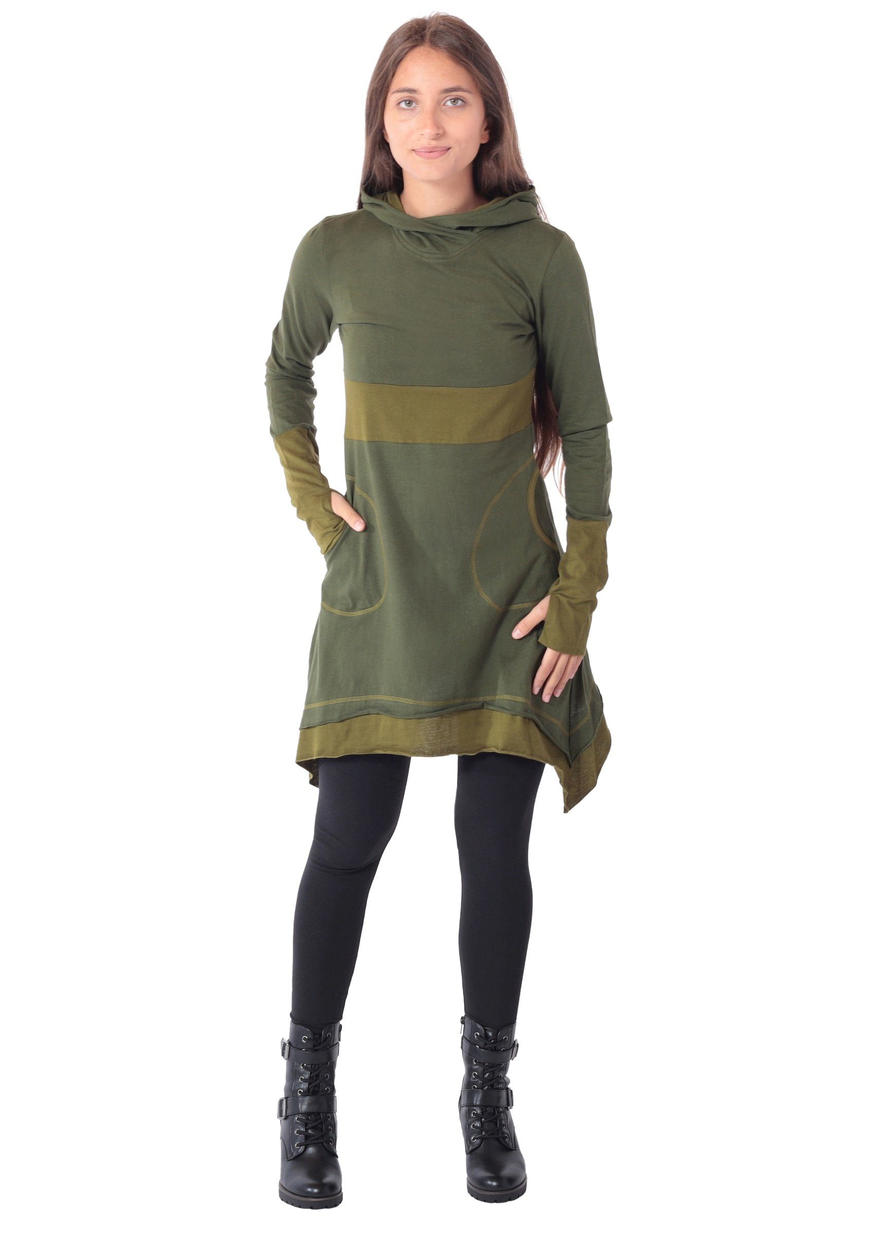 PUREWONDER Zipfelkleid Kleid aus leichter Baumwolle mit Zipfelkapuze, Oberteil Nr 37 Grün M Ganzjahreskleid – Bild 5 von 5