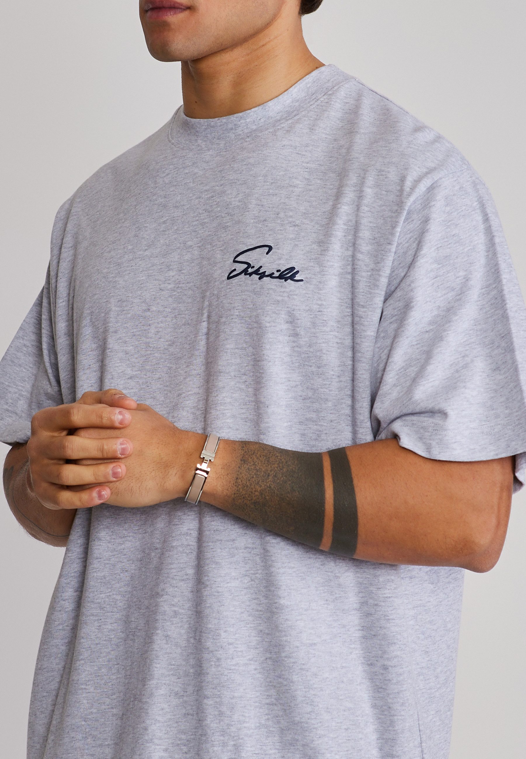 Siksilk T-Shirt SikSilk Herren Grau Marl Script T-Shirt