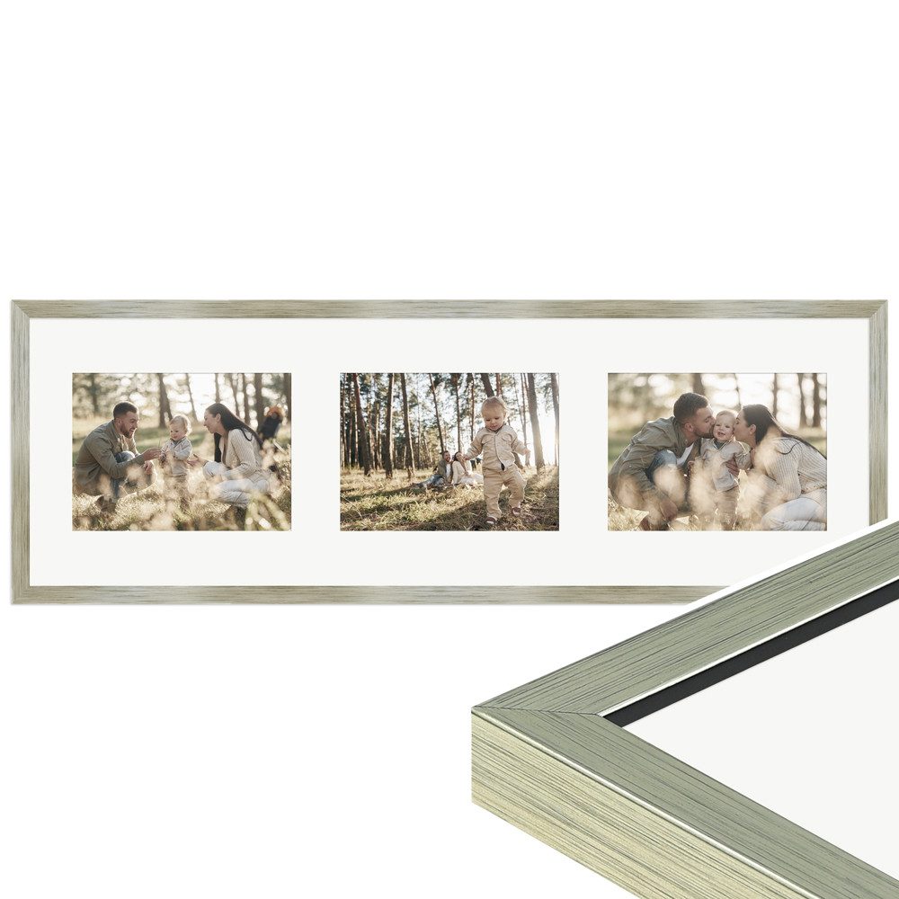 WANDStyle Galerierahmen G950 23x70 cm, für 3 Bilder, im Format 13x18 cm, aus Massivholz in der Farbe Gold