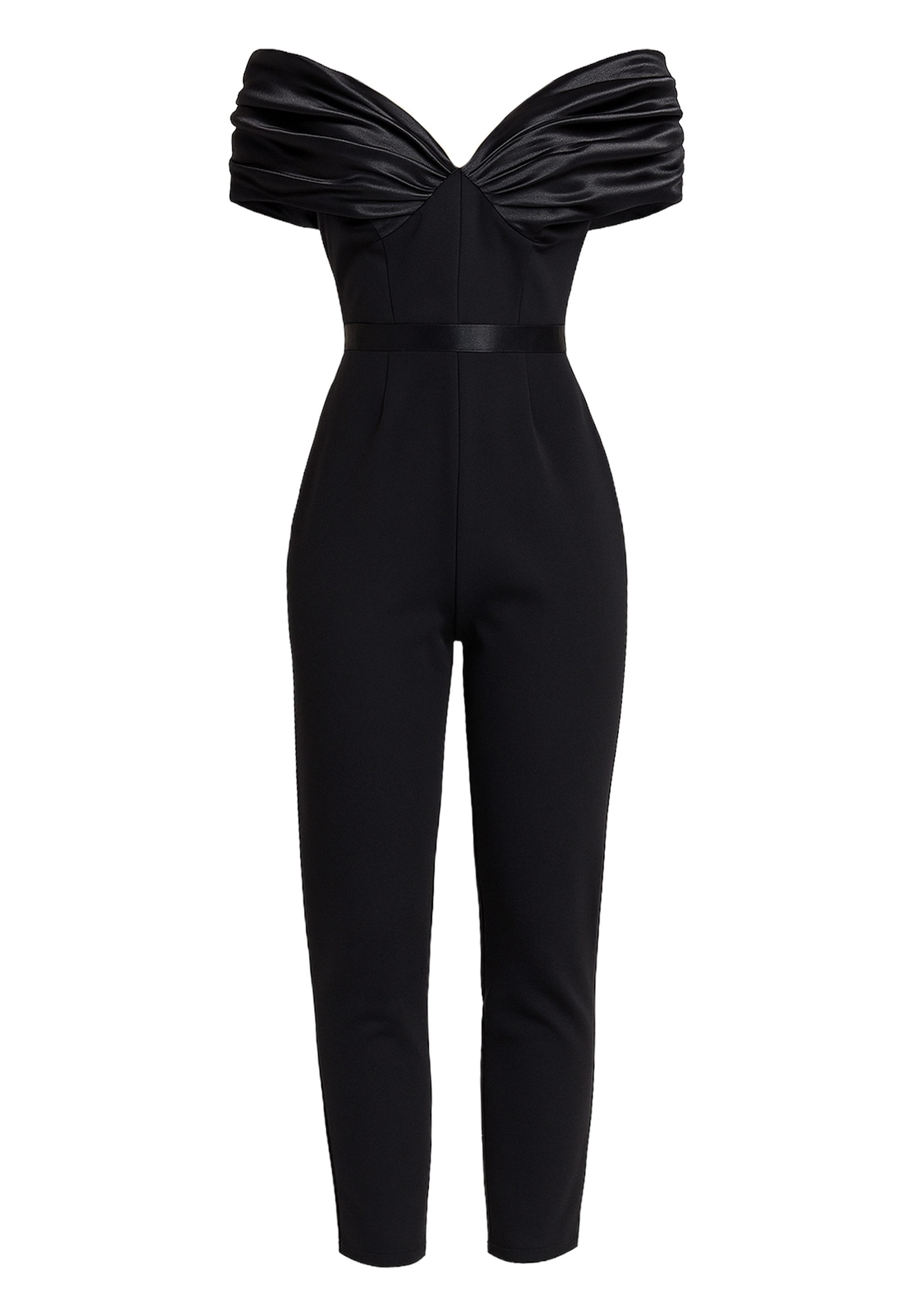 Goddiva Jumpsuit Corset Bodice Scuba & Satin Bardot Jumpsuit Seitentaschen, günstig online kaufen