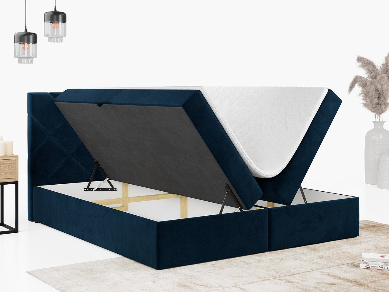 MKS MÖBEL Multipocket-Matratze Bettkasten mit 3, Boxspringbett STELLE Schlafzimmer, für mit Doppelbett