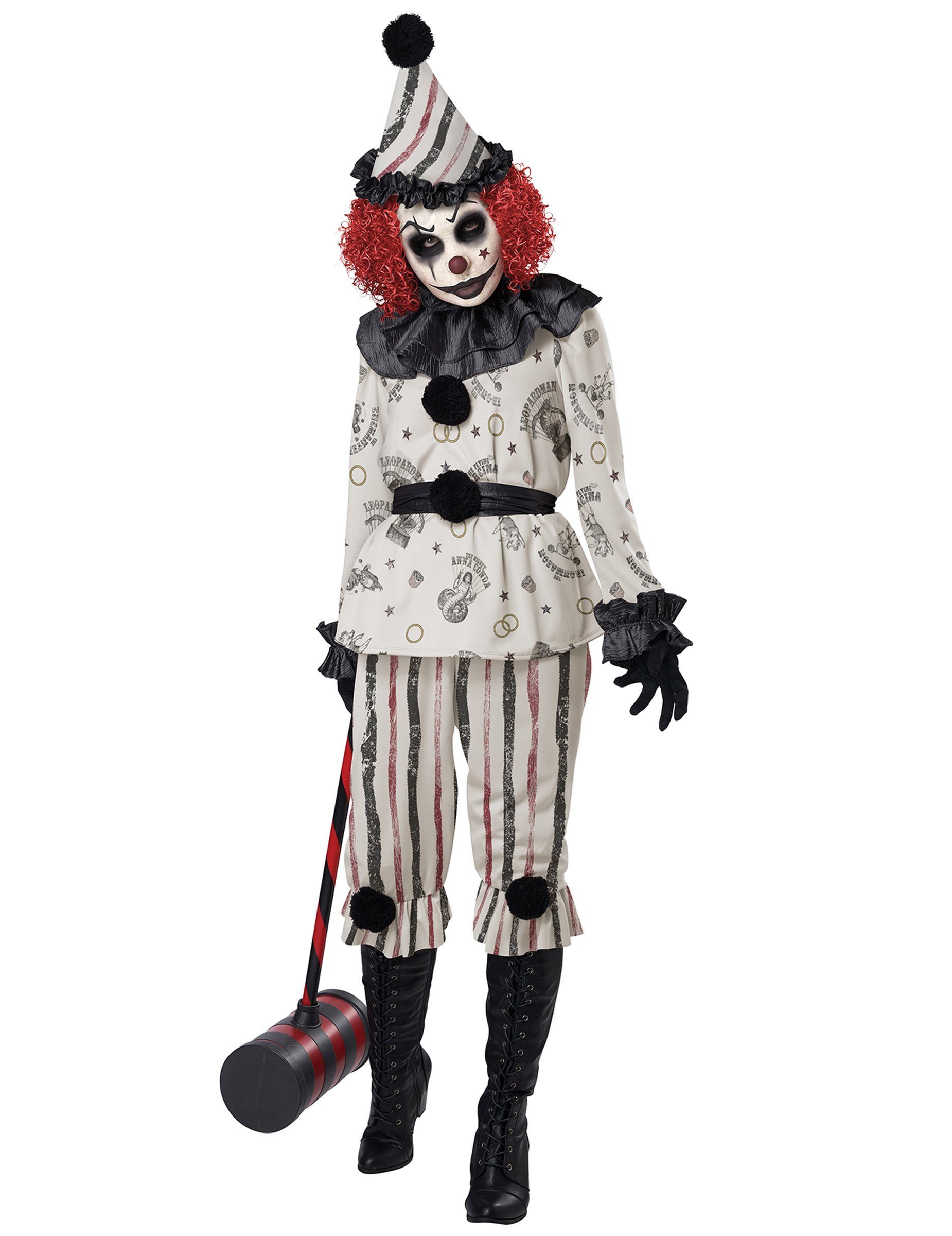 Kostüm Finsteres Clown-Kostüm für Damen Halloweenkostüm weiss-schwarz