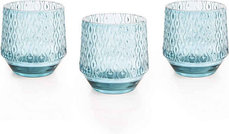 Logbuch-Verlag Teelichthalter Teelichthalter blau 3er Set Windlichter Tischdeko (Set, 3 St), aus blauem Glas