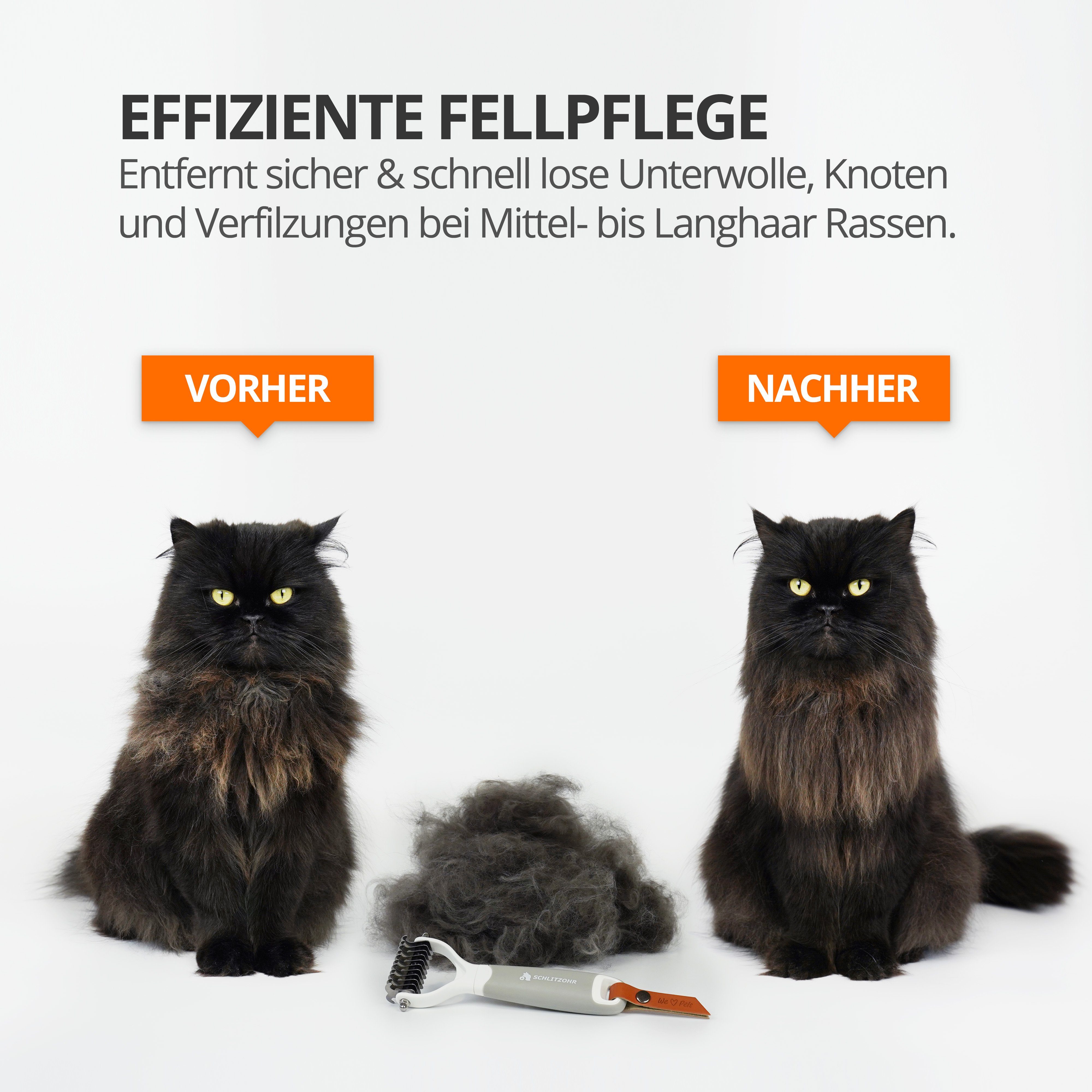 Unterfellbürste mit und Fellbürste langem SCHLITZOHR mittellangem Cookie, Fell bis Hunde, Katzen Edelstahl, Pferde Für