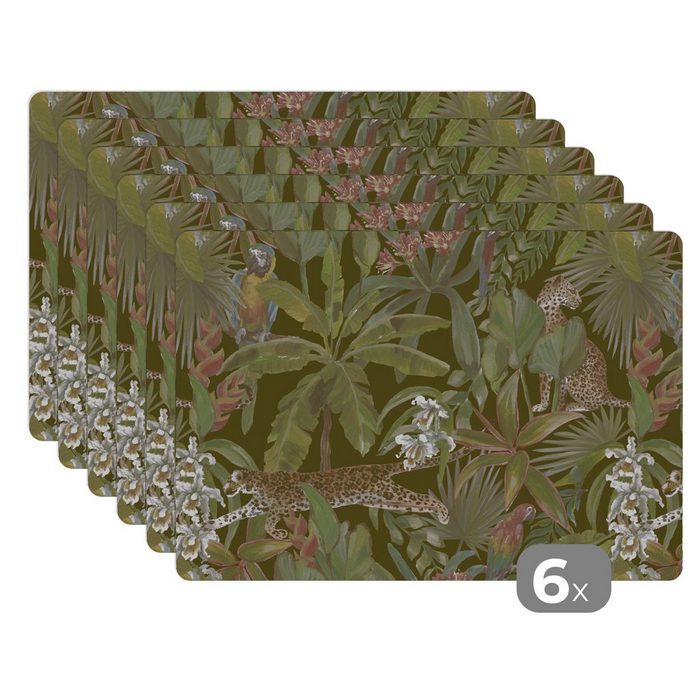 Platzset Dschungel - Tiere - Vintage - Muster MuchoWow (6-St) Platzset Platzdecken Platzmatte Tischmatten Schmutzabweisend