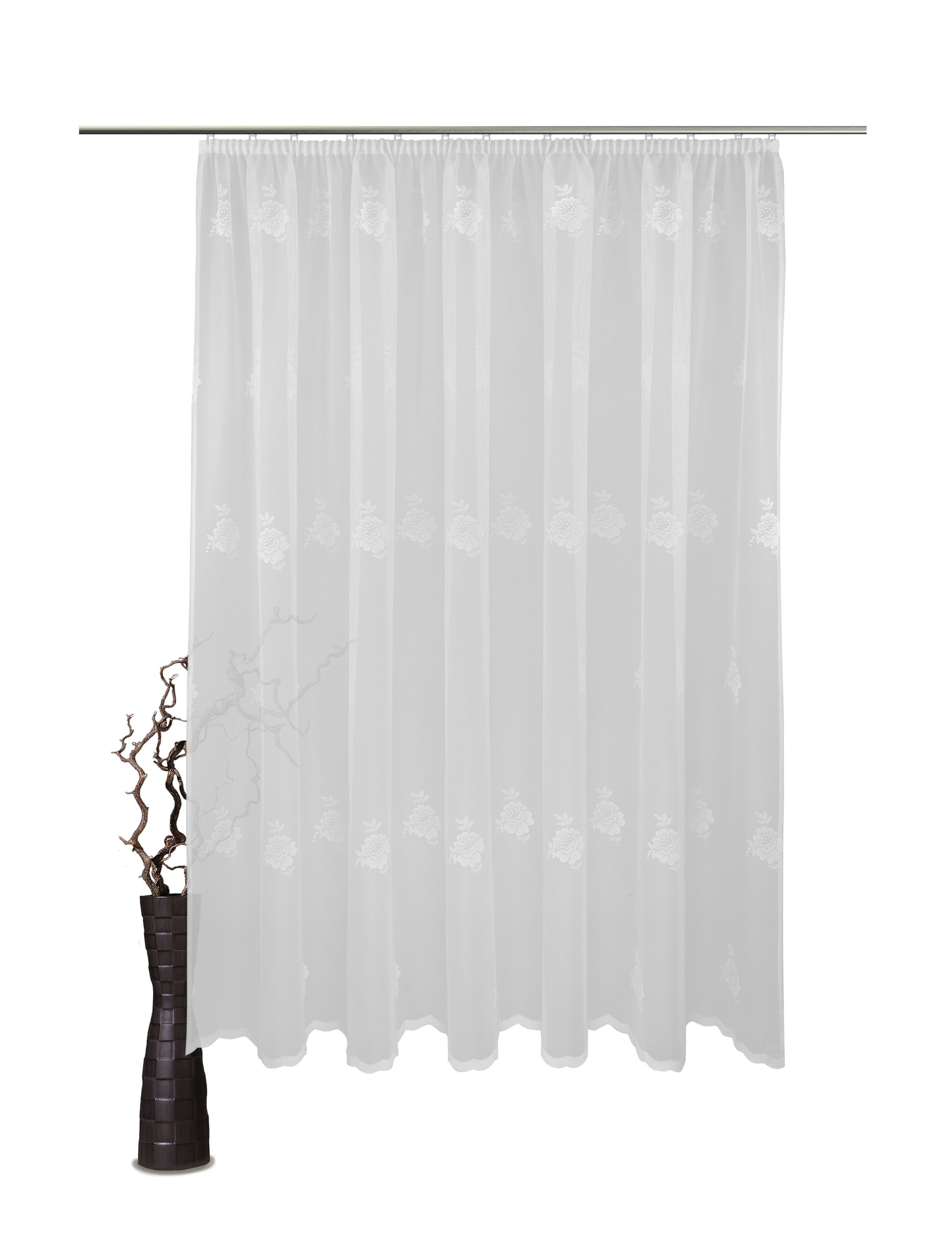 Gardine nach Maß Livia, VHG, Kräuselband (1 St), transparent, Polyester, Store, Jacquard-Wirkgardine, romantischer Landhausstil