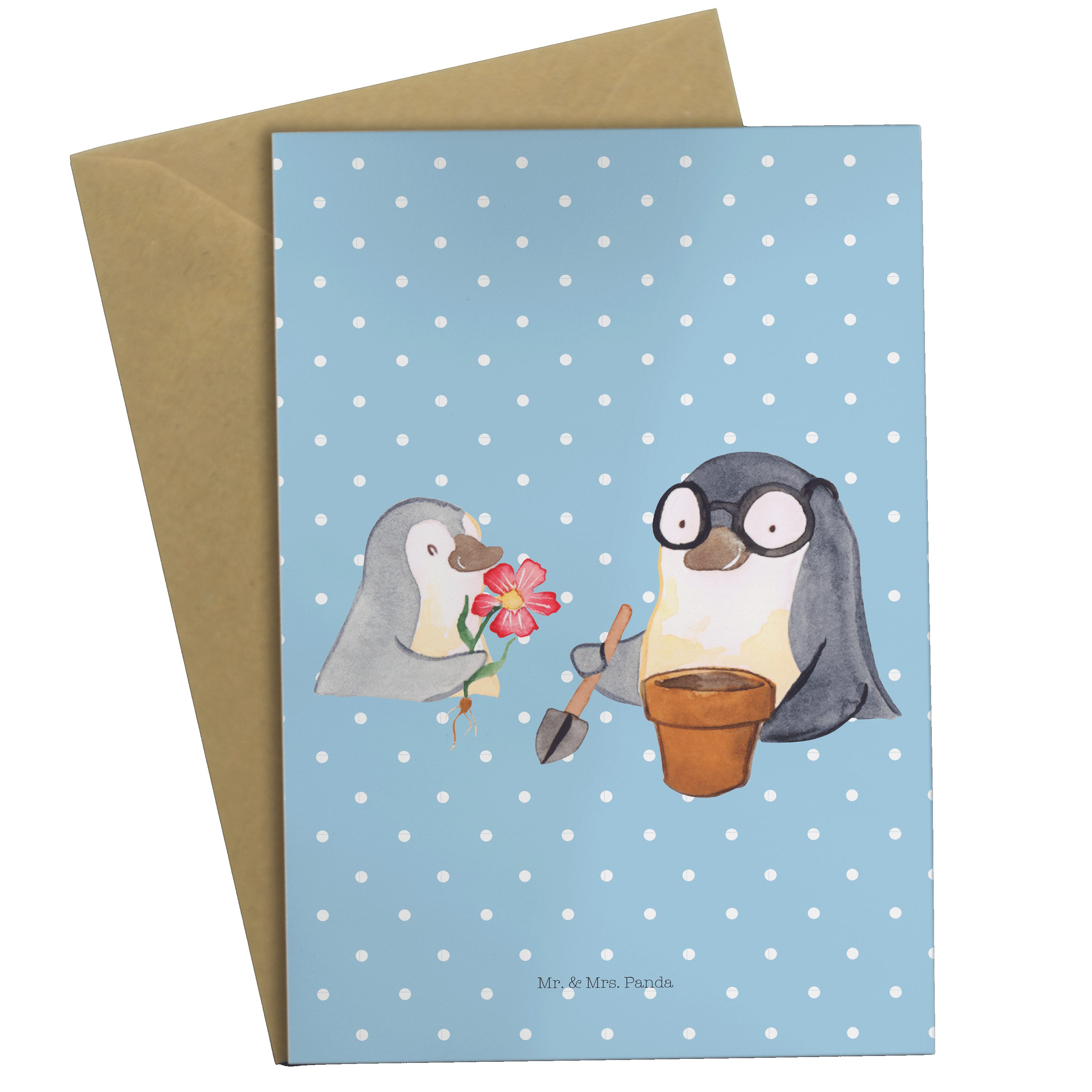 & pflanzen Pastell Pinguin Blumen Geschenk, Opa Großvater Panda Blau - Mr. Grußkarte Mrs. Opi, -