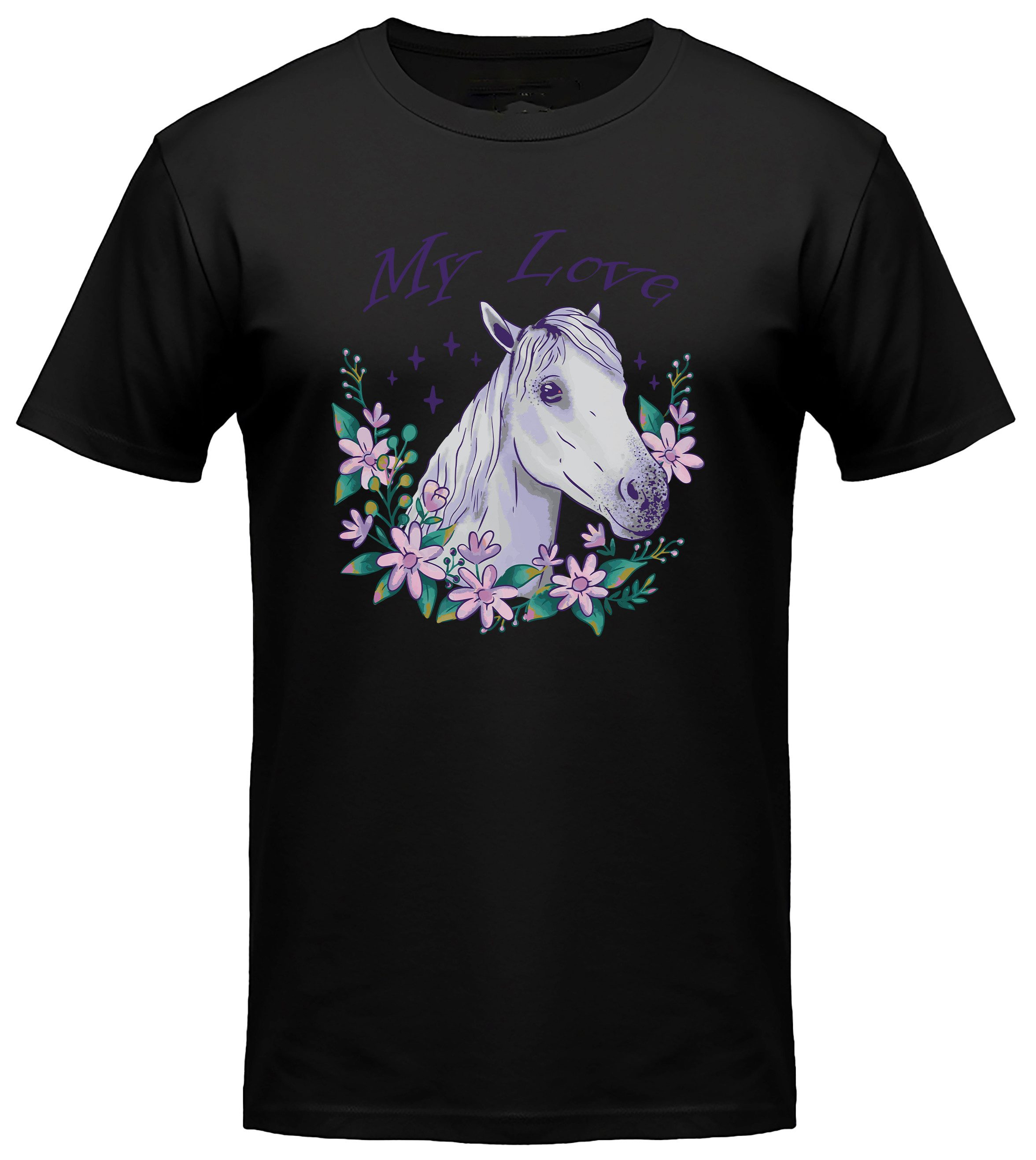 MyDesign24 T-Shirt Pferde print Shirt My Love Pferde T-Shirt schwarz kurzarm Regular Fit i169
