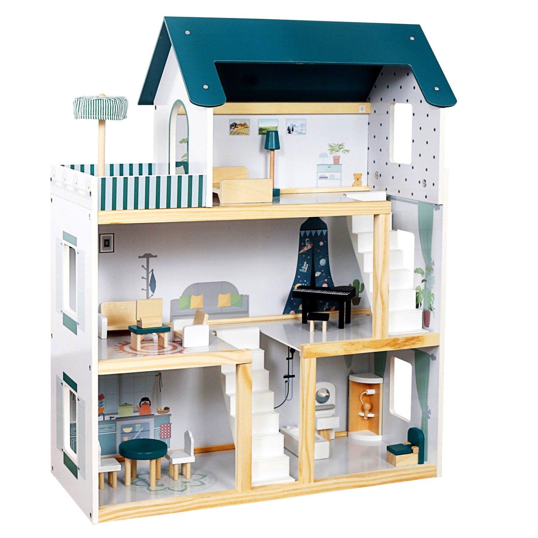 TikTakToo Puppenhaus Großes Puppenhaus XXL Puppenvilla Set aus Holz mit Zub günstig online kaufen