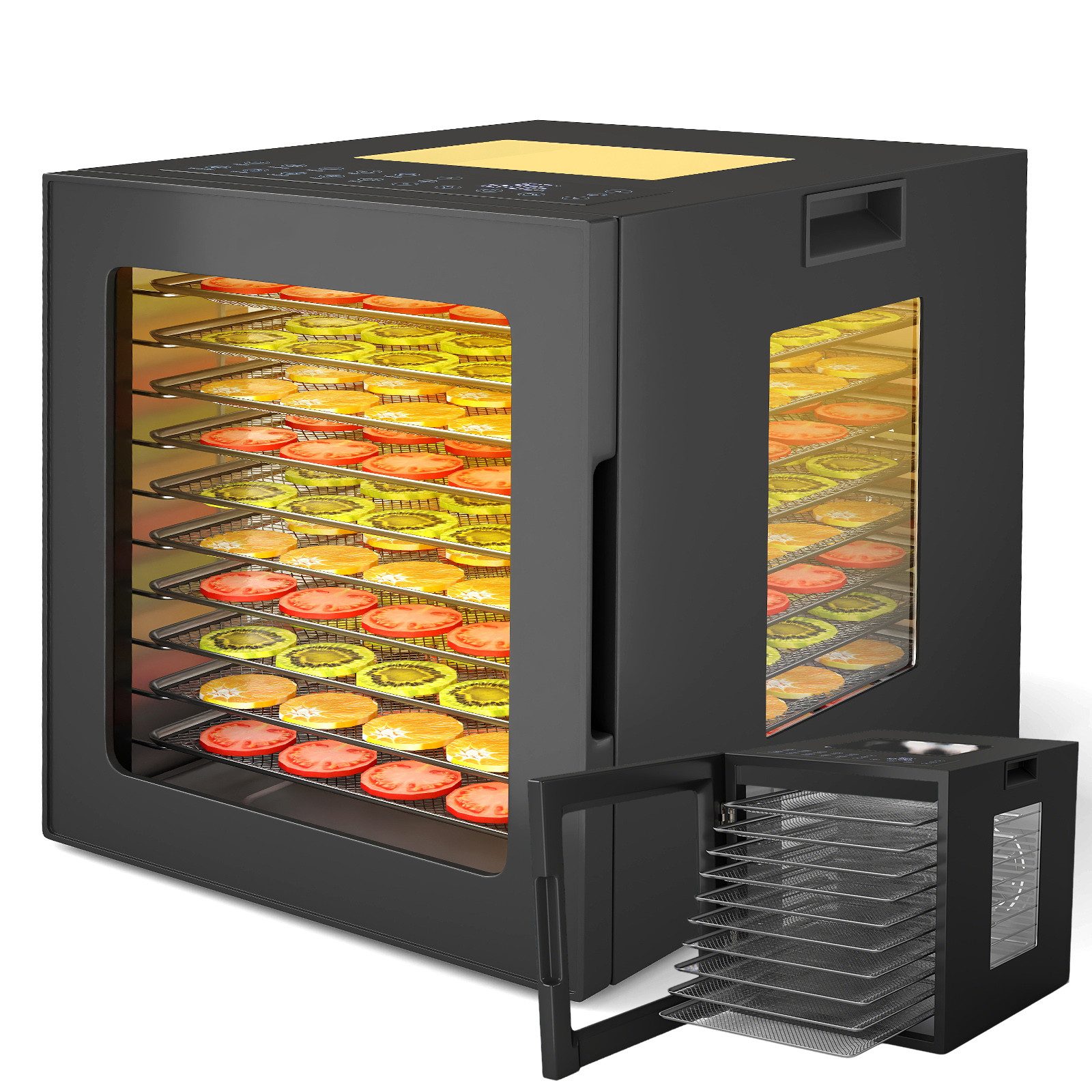 KOMFOTTEU Dörrautomat 850 W, Dörrgerät mit 10 Programmen, 35-75°C Temperatur einstellbar